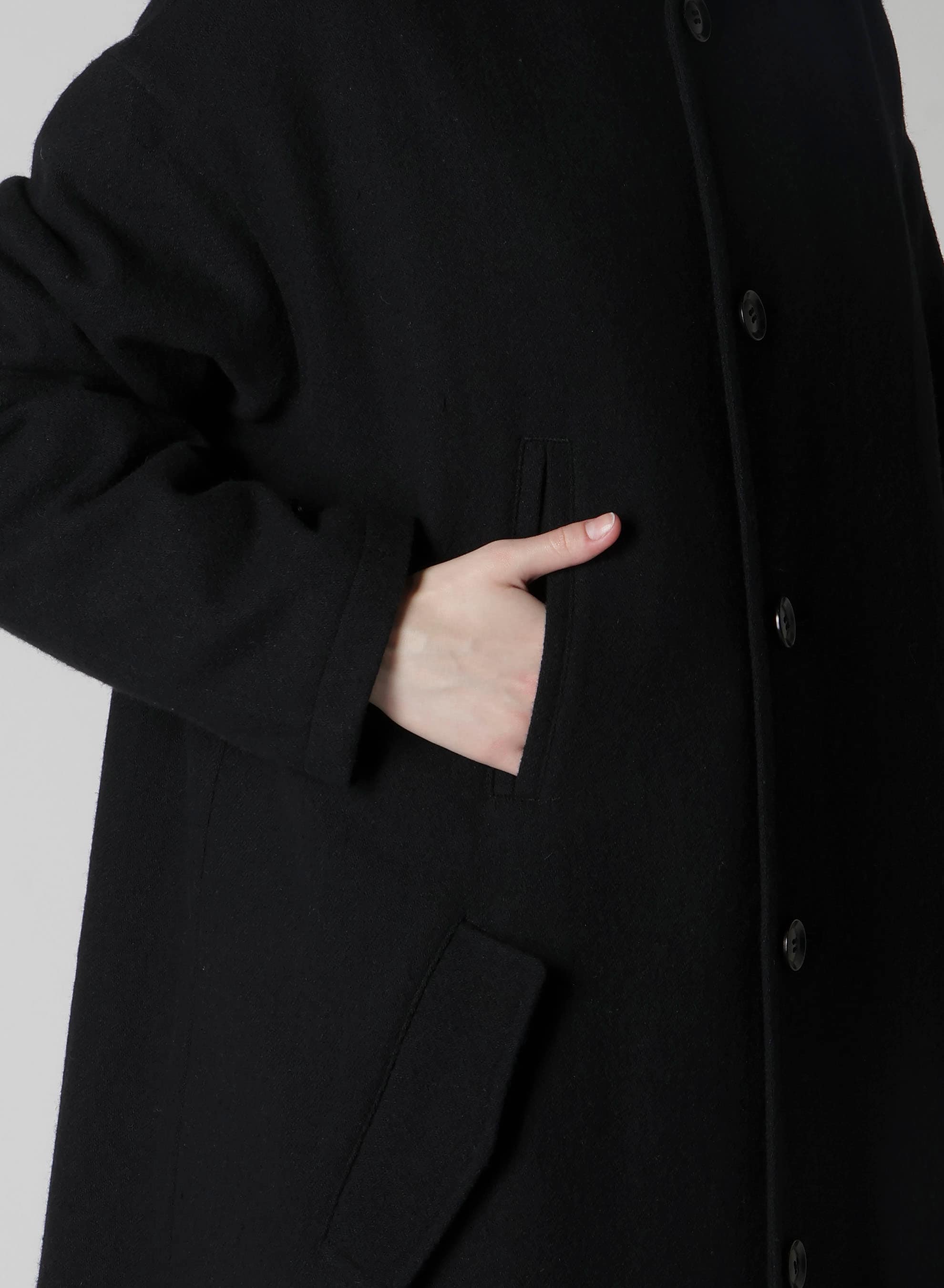 TOP VINTAGE FLANNEL COLLARLESS COAT