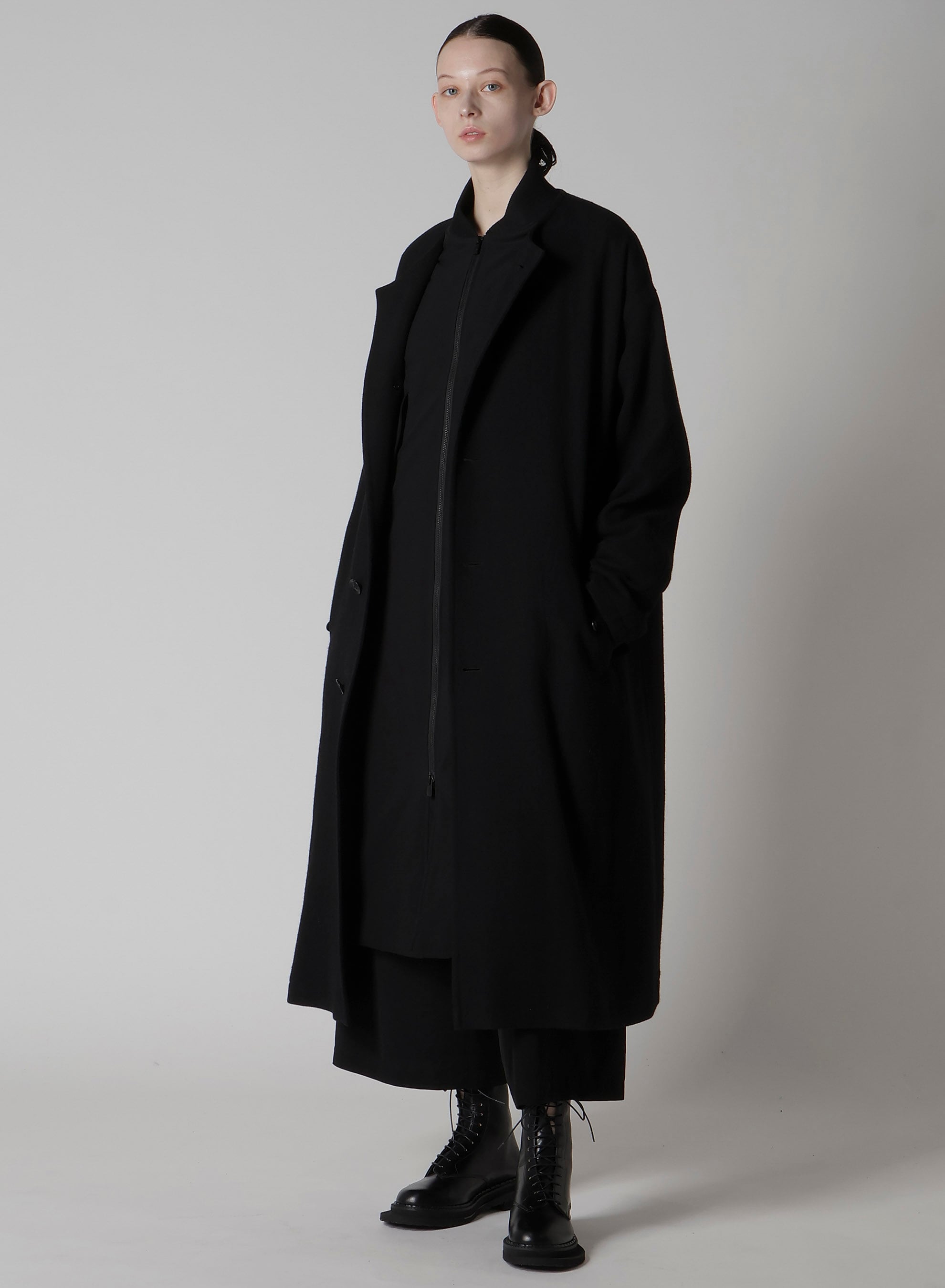 TOP VINTAGE FLANNEL COLLARLESS COAT