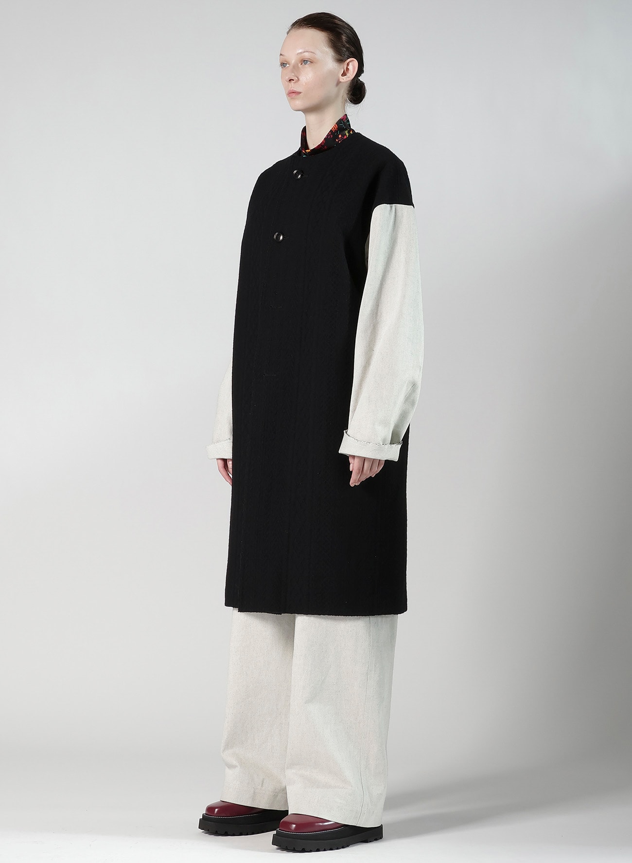 CABLE JQ KNIT COLLERLESS COAT