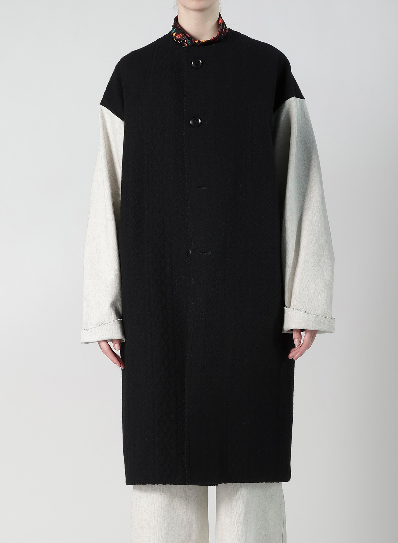CABLE JQ KNIT COLLERLESS COAT
