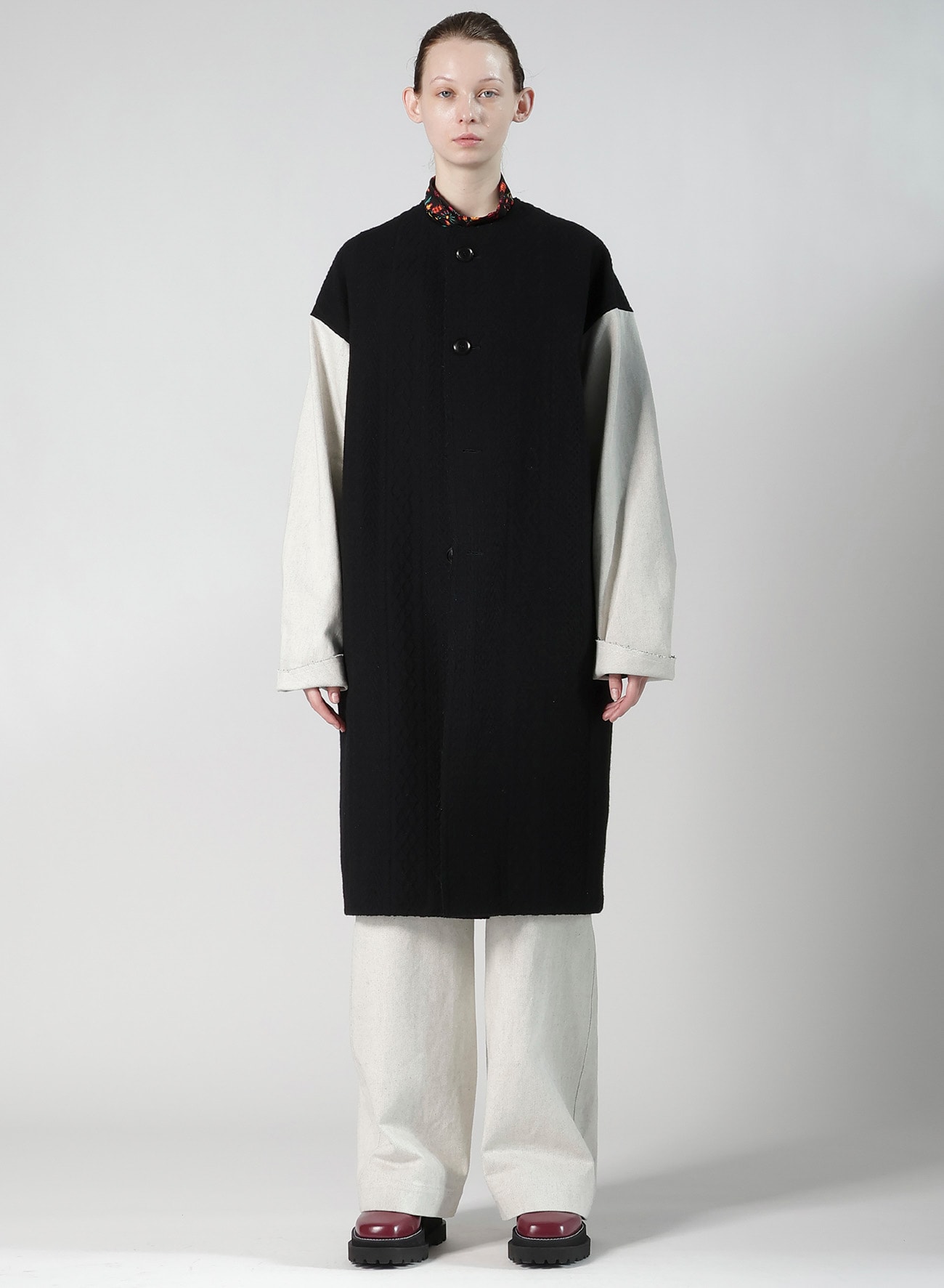 CABLE JQ KNIT COLLERLESS COAT