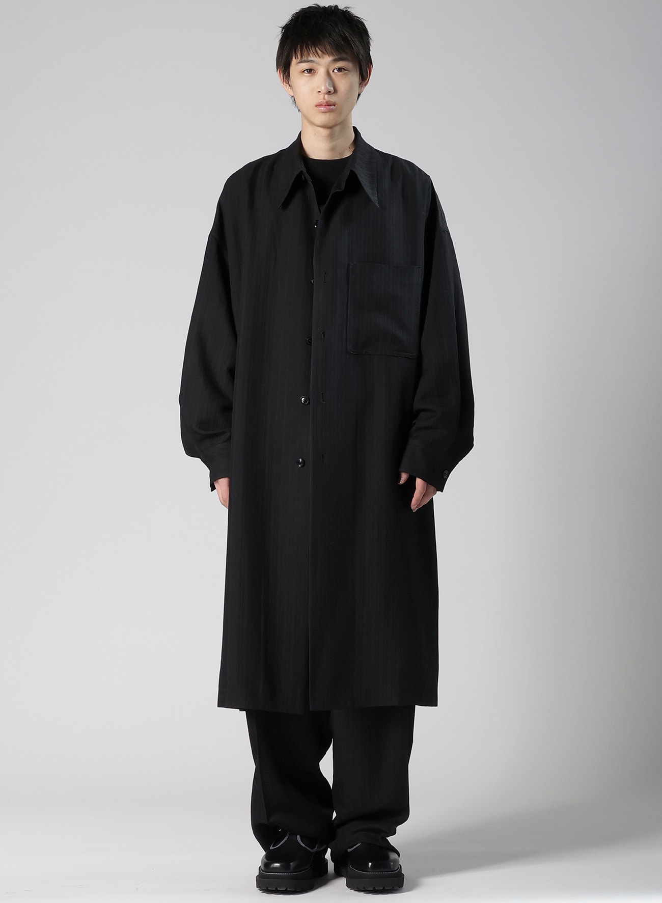 VISCOSE TWEED STRIPE LONG COAT