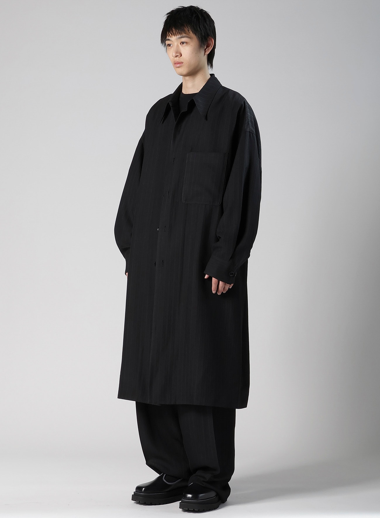 VISCOSE TWEED STRIPE LONG COAT