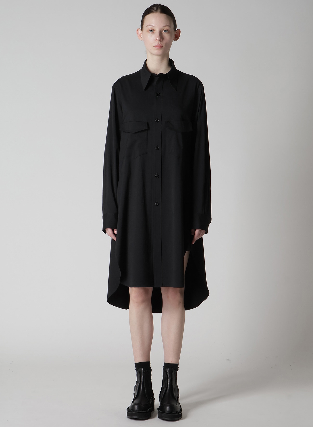 WOOL BREND TWILL MILITARY SHIRT DRESS