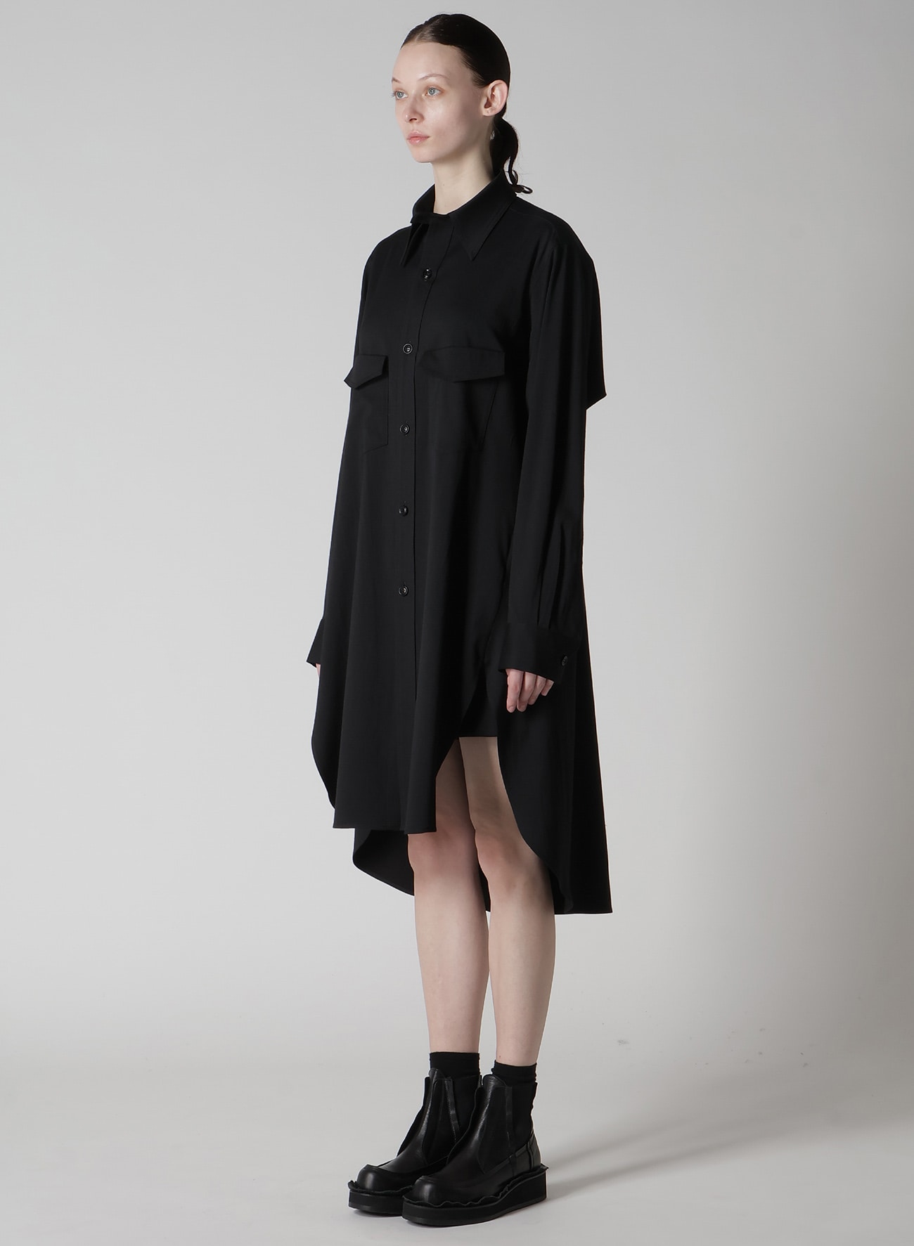 WOOL BREND TWILL MILITARY SHIRT DRESS