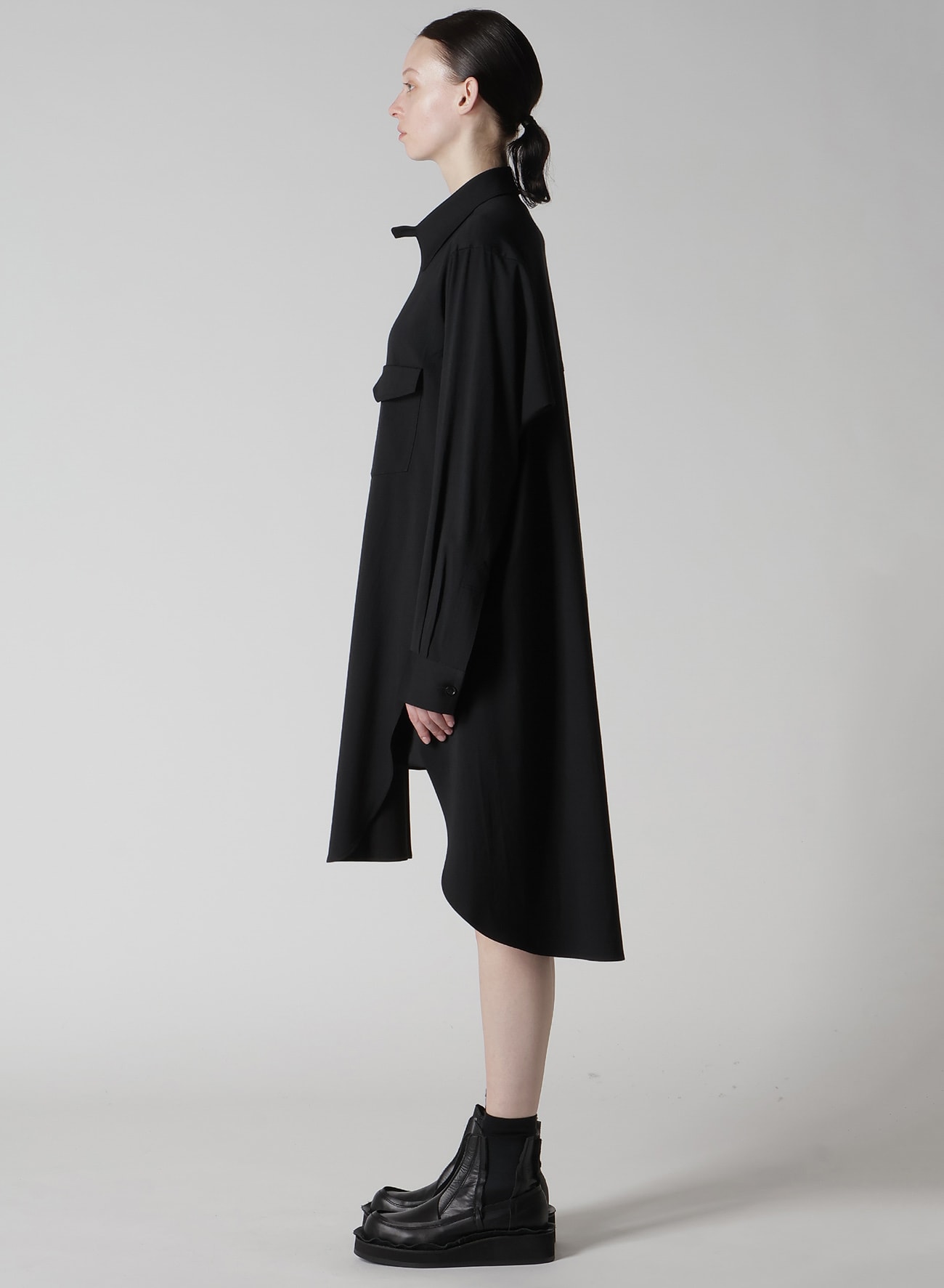 WOOL BREND TWILL MILITARY SHIRT DRESS