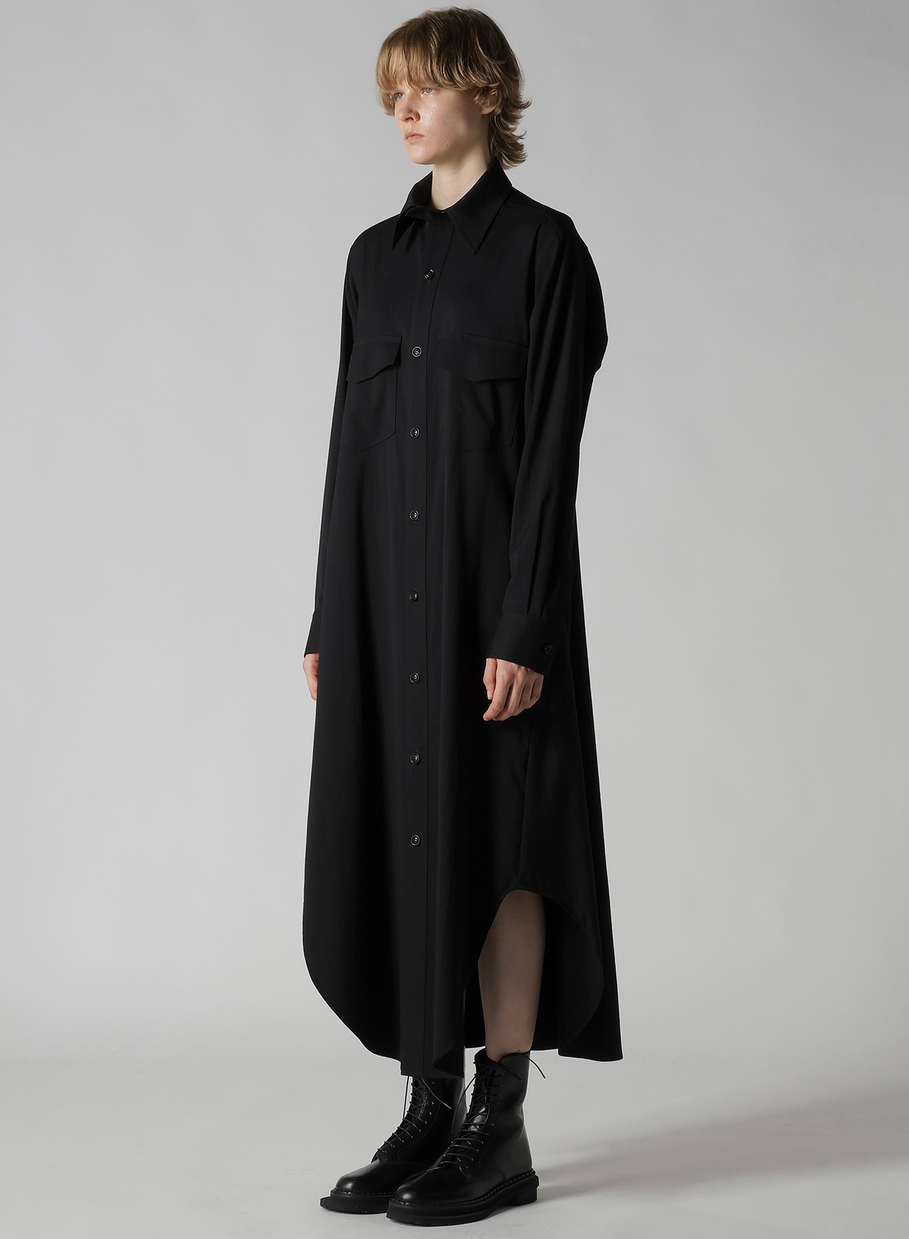 WOOL BREND TWILL MILITARY LONG DRESS