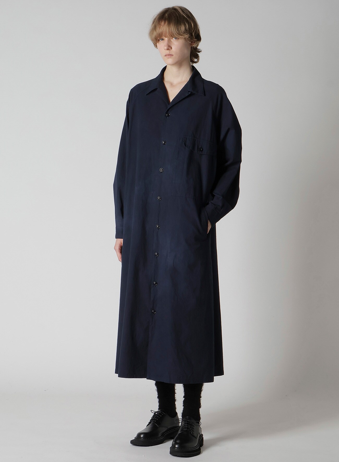 GARMENT-DYED OPEN COLLAR SHIRTS DRESS(XS Navy): Y's｜THE