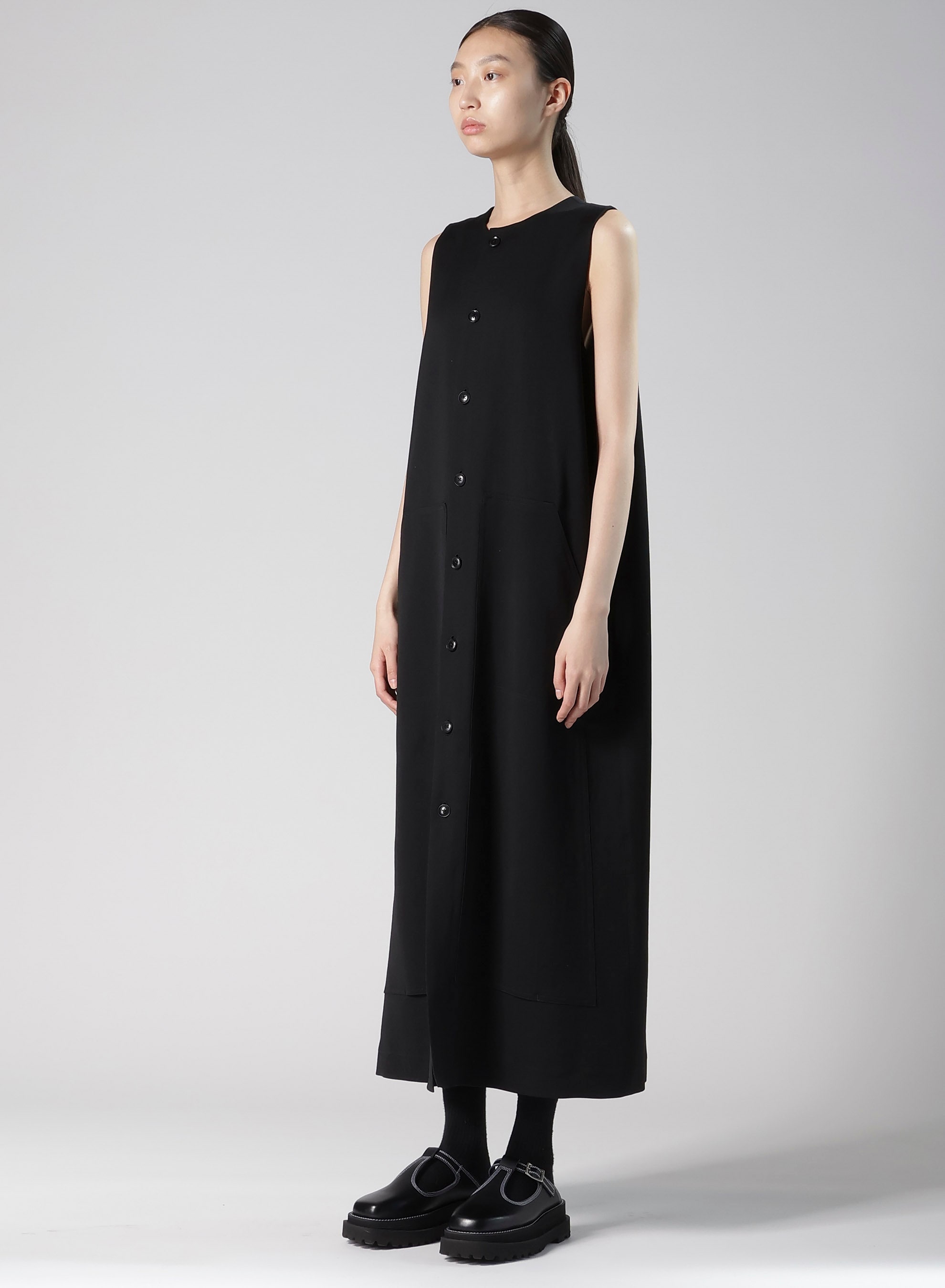 WOOL GABARDINE FRONT OPEN DRESS