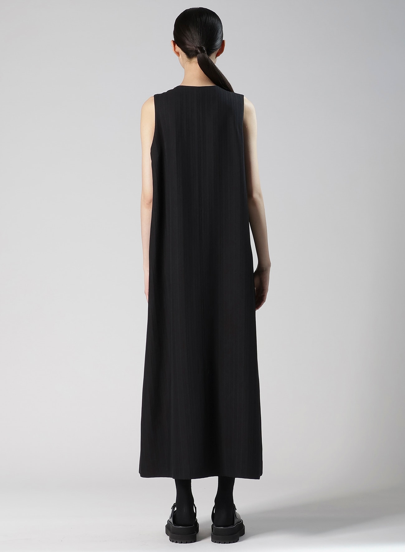 VISCOSE TWEED STRIPE FRONT OPEN DRESS