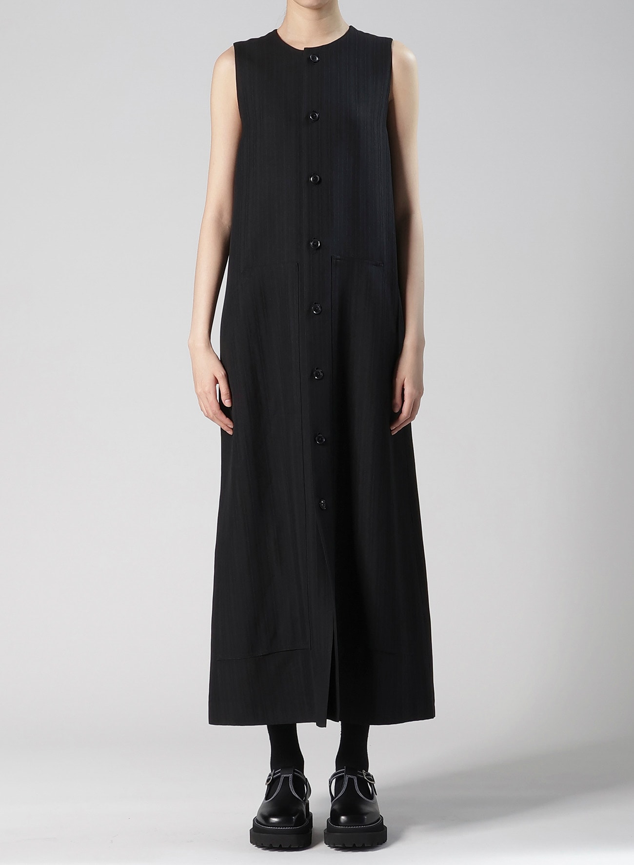 VISCOSE TWEED STRIPE FRONT OPEN DRESS