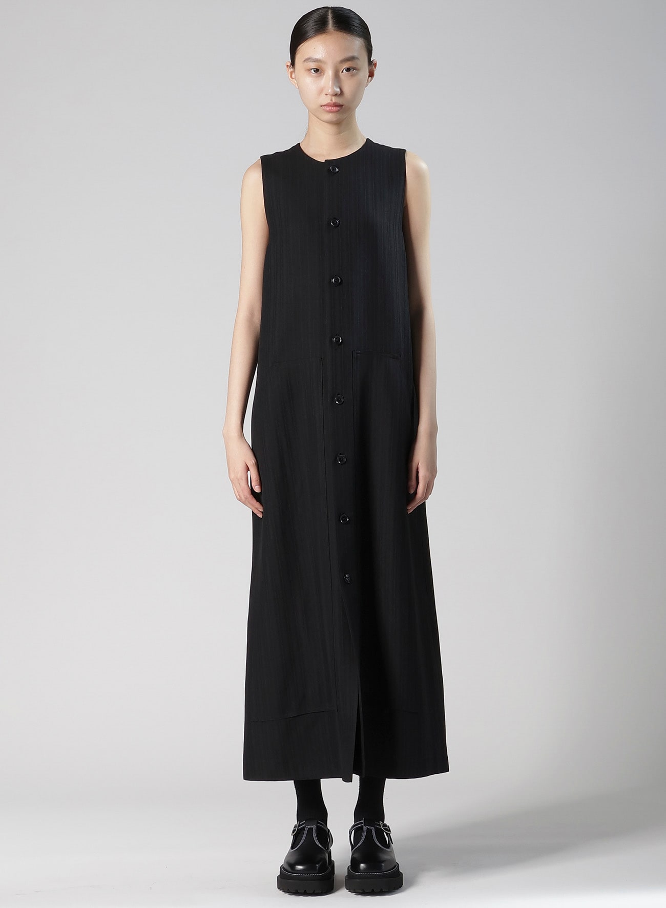 VISCOSE TWEED STRIPE FRONT OPEN DRESS
