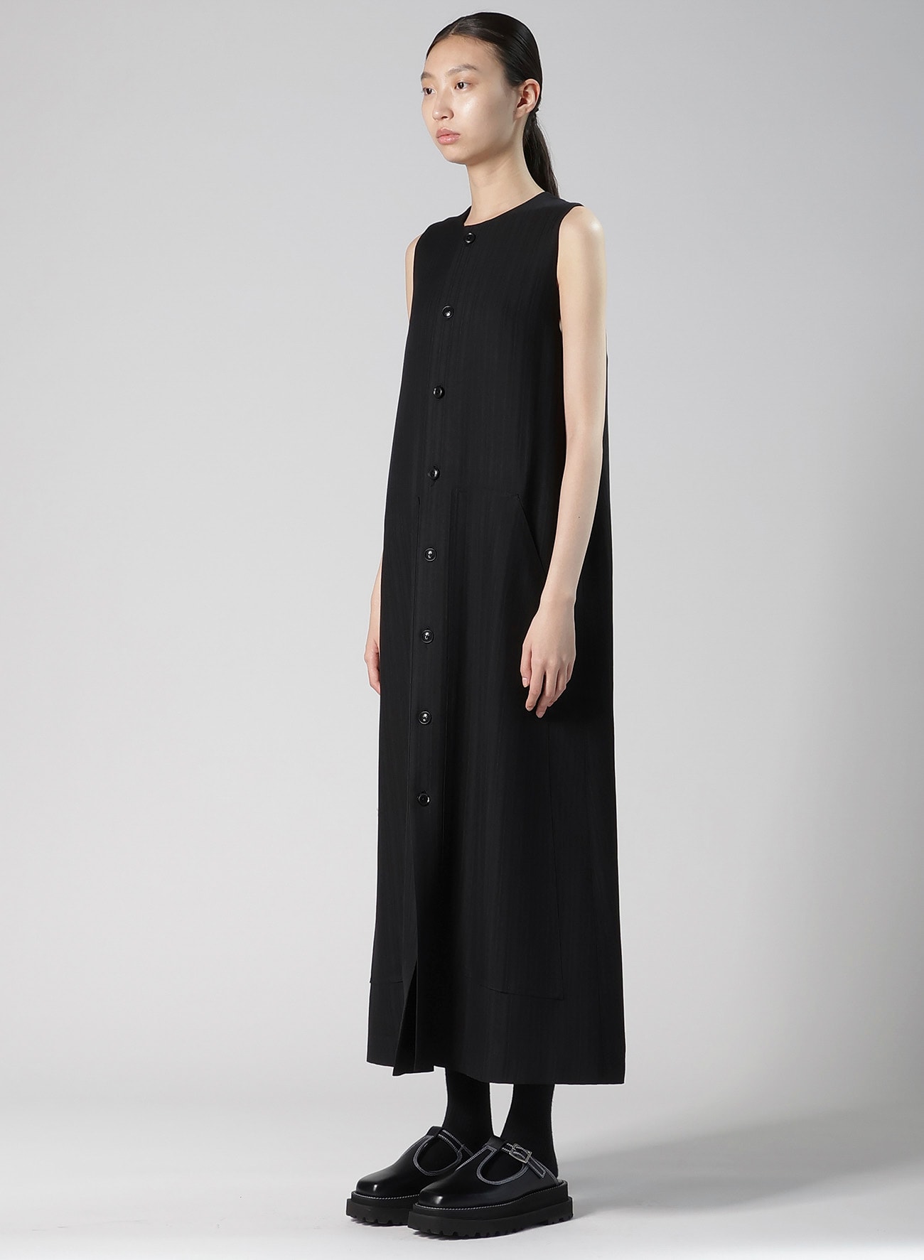 VISCOSE TWEED STRIPE FRONT OPEN DRESS