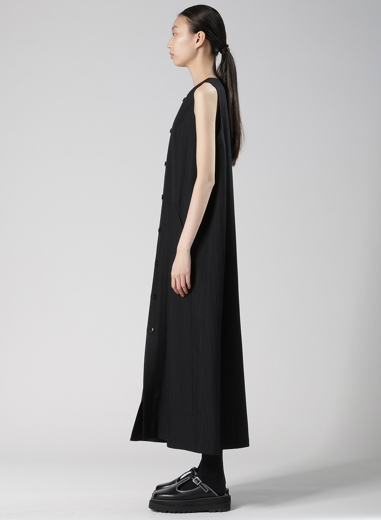 VISCOSE TWEED STRIPE FRONT OPEN DRESS