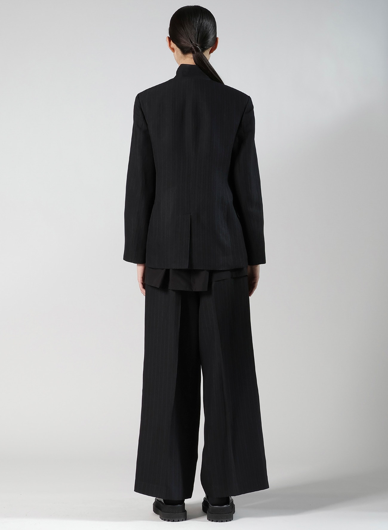 VISCOSE TWEED STRIPE STAND COLLAR JACKET