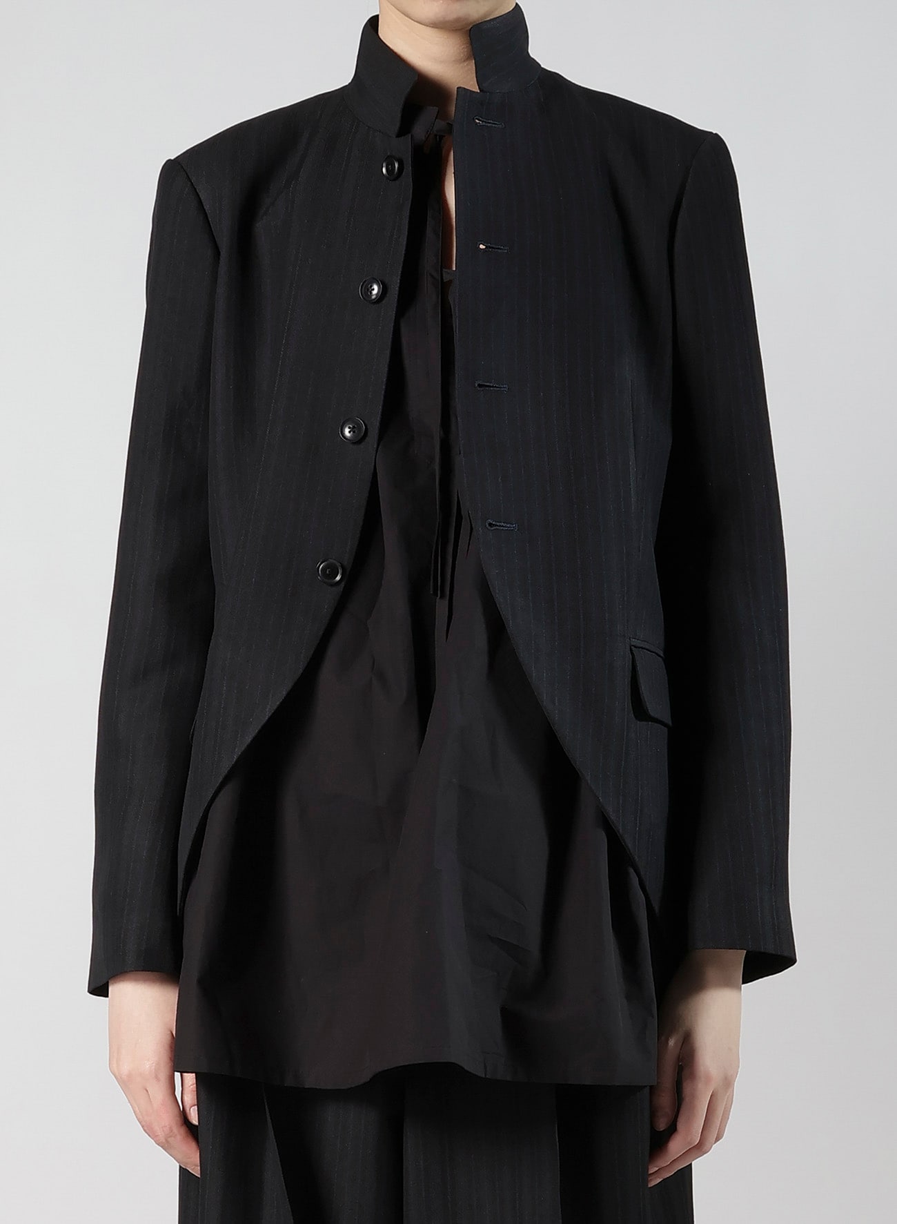 VISCOSE TWEED STRIPE STAND COLLAR JACKET