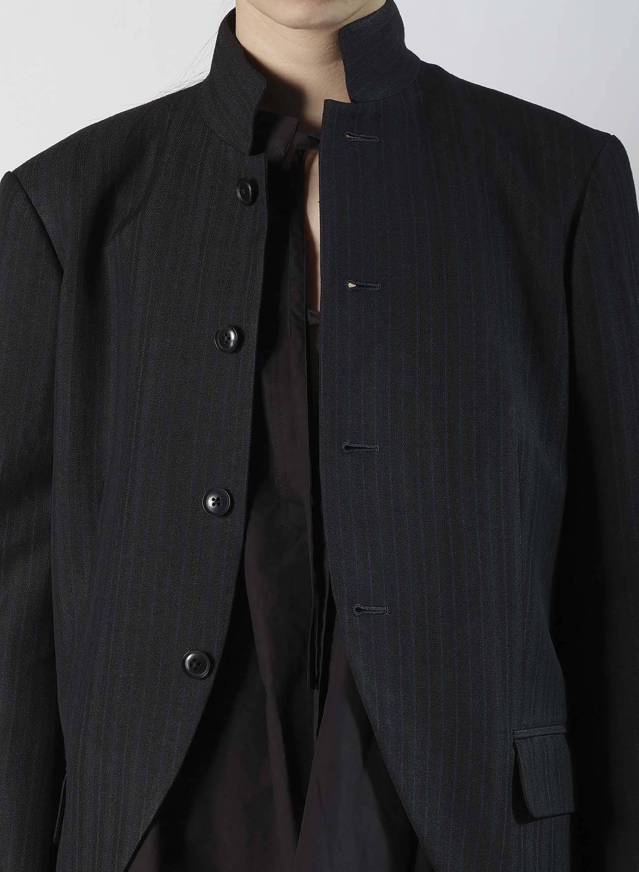 VISCOSE TWEED STRIPE STAND COLLAR JACKET