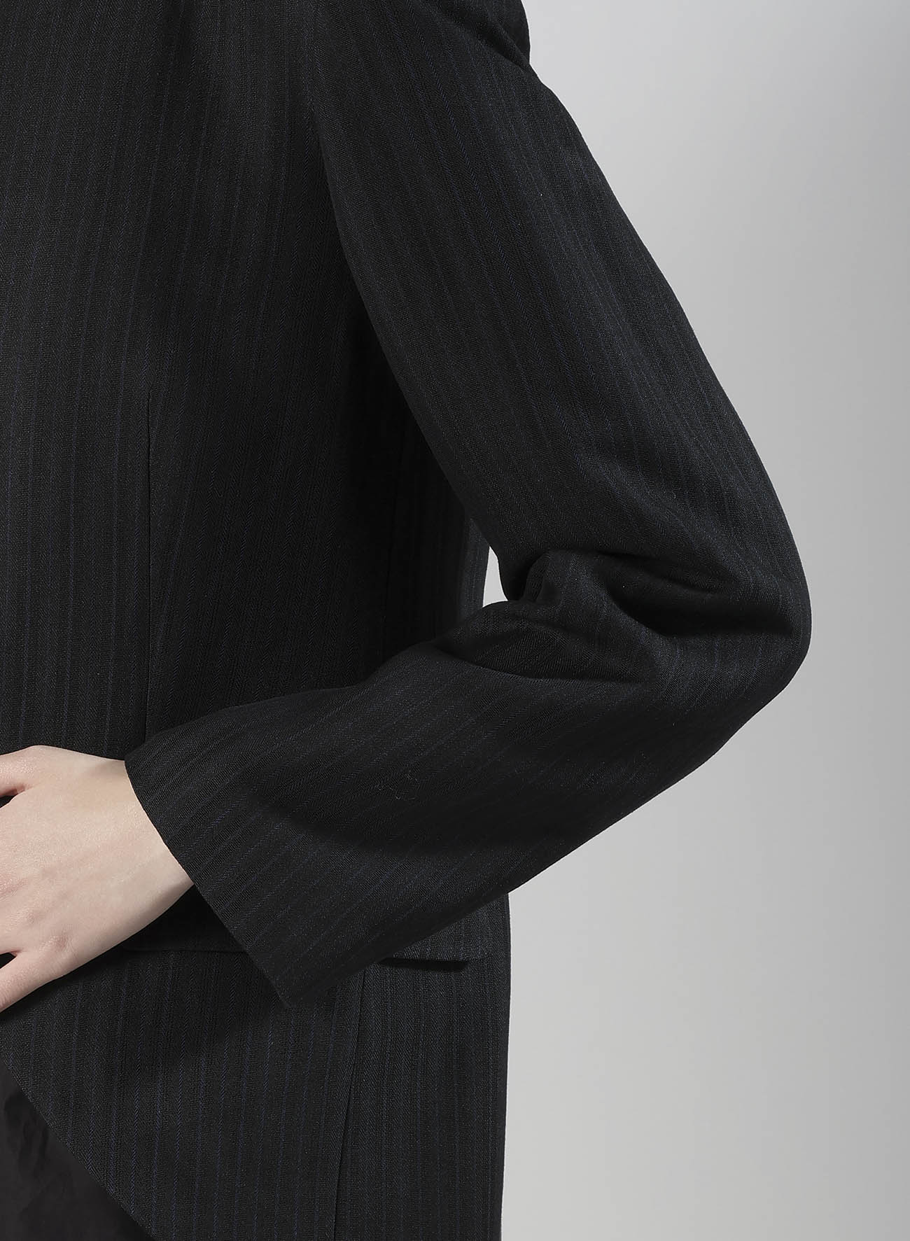 VISCOSE TWEED STRIPE STAND COLLAR JACKET