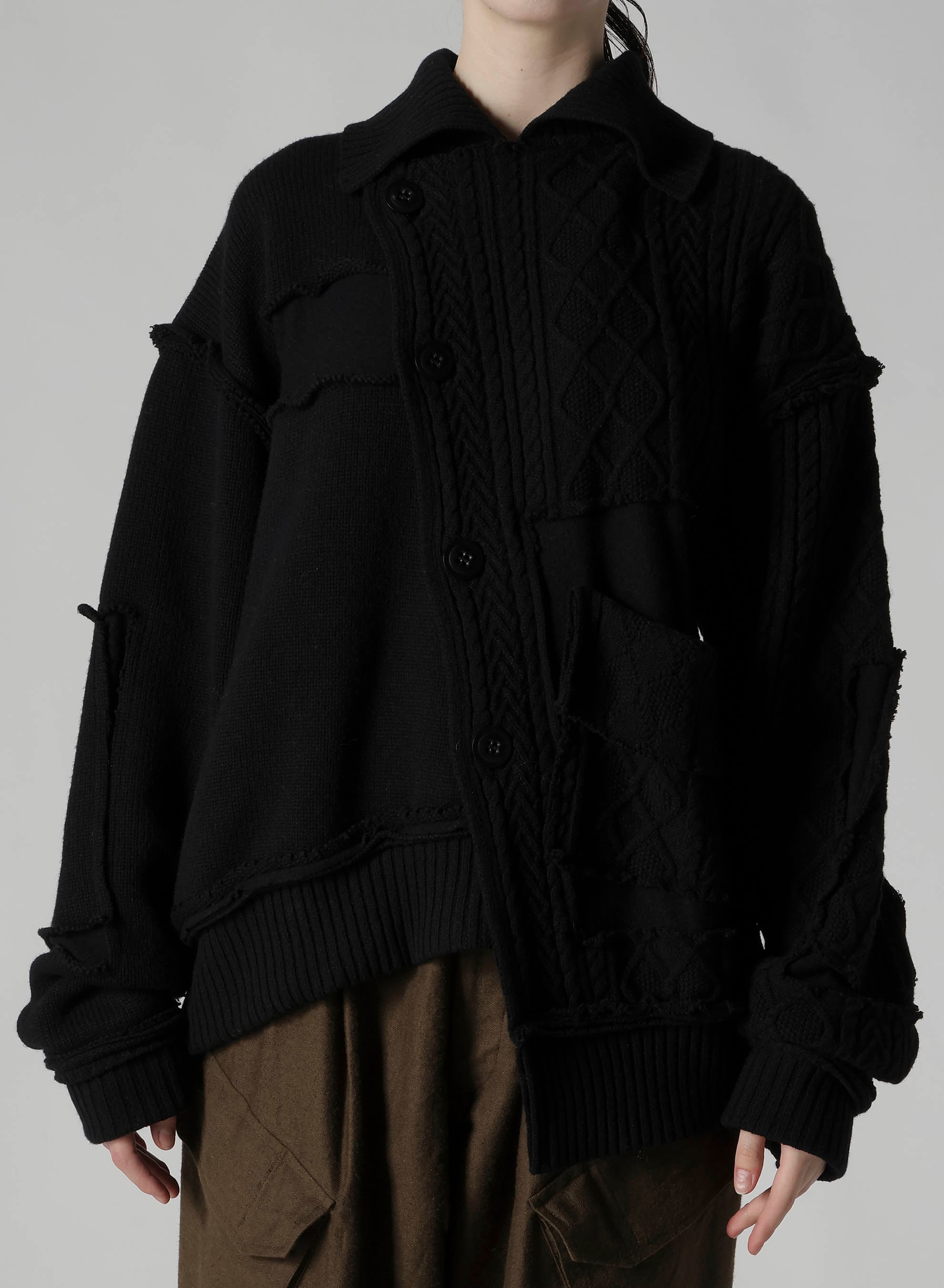 DECONSTRUCTED DESIGN CABLE KNIT CARDIGAN
