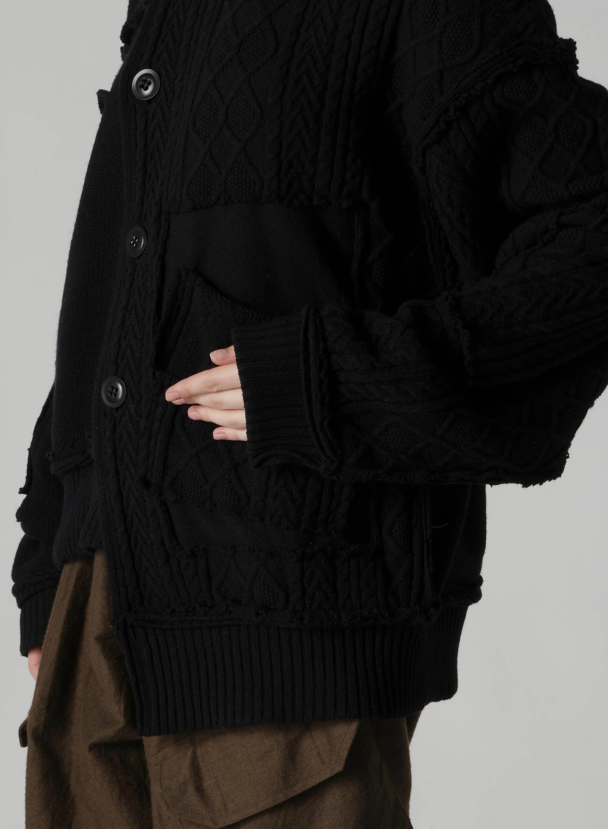 DECONSTRUCTED DESIGN CABLE KNIT CARDIGAN
