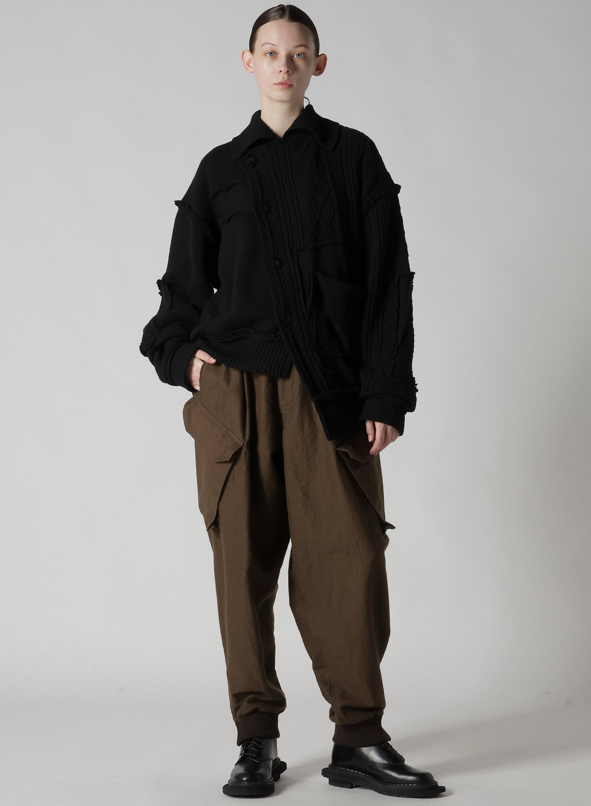 DECONSTRUCTED DESIGN CABLE KNIT CARDIGAN