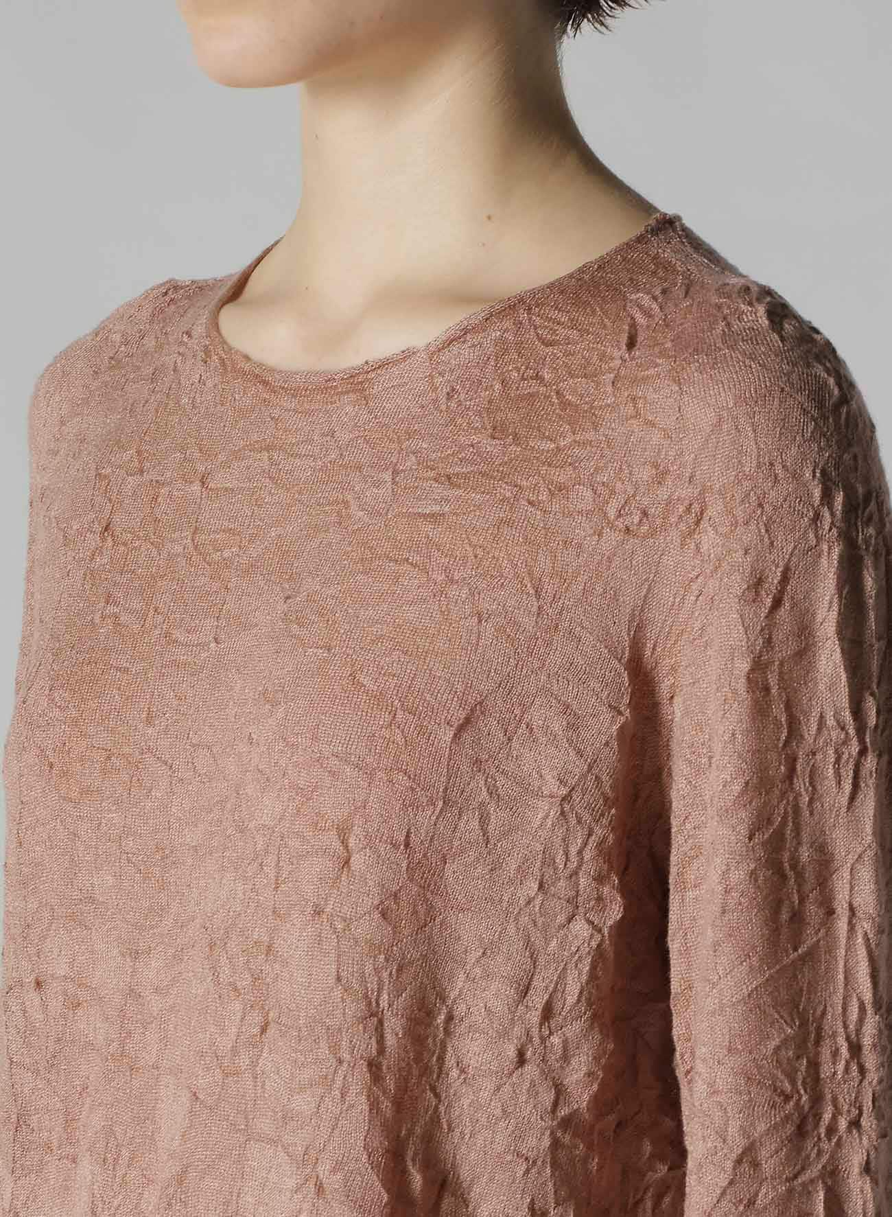 ROUND NECK WRINKLED LONG SLEEVE PULLOVER(S Pink): Y's｜THE