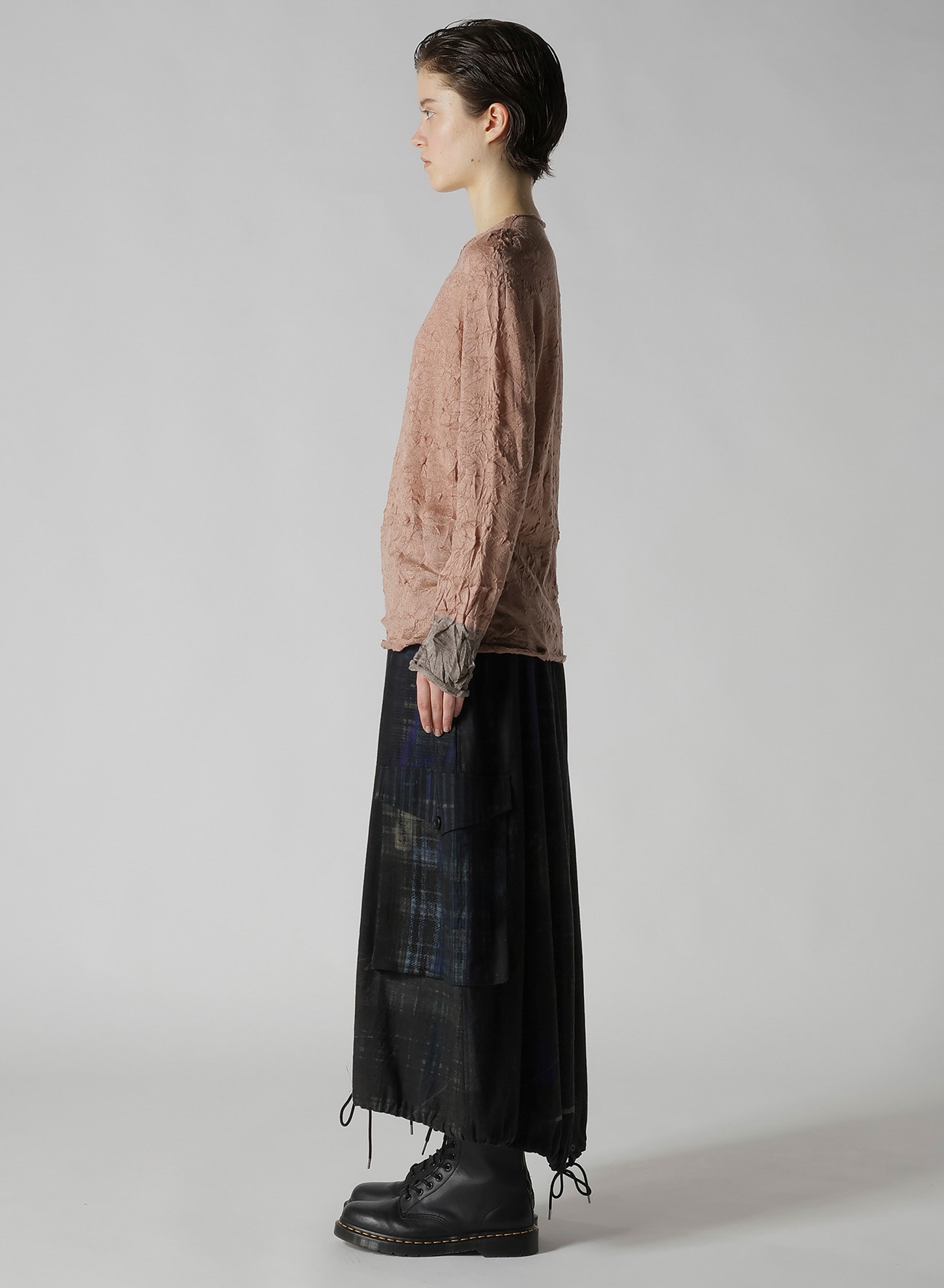 ROUND NECK WRINKLED LONG SLEEVE PULLOVER(S Pink): Y's｜THE