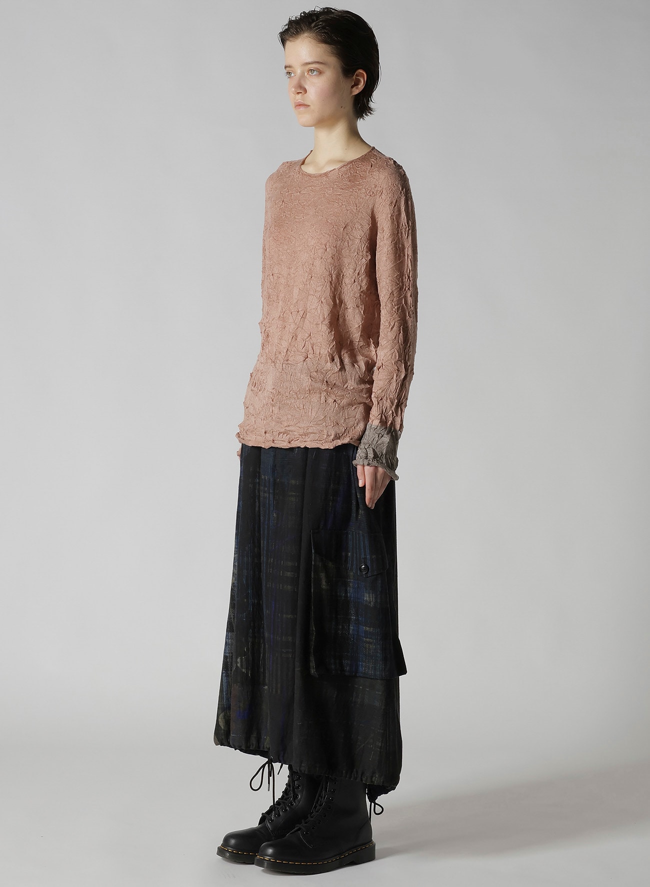 ROUND NECK WRINKLED LONG SLEEVE PULLOVER(S Pink): Y's｜THE