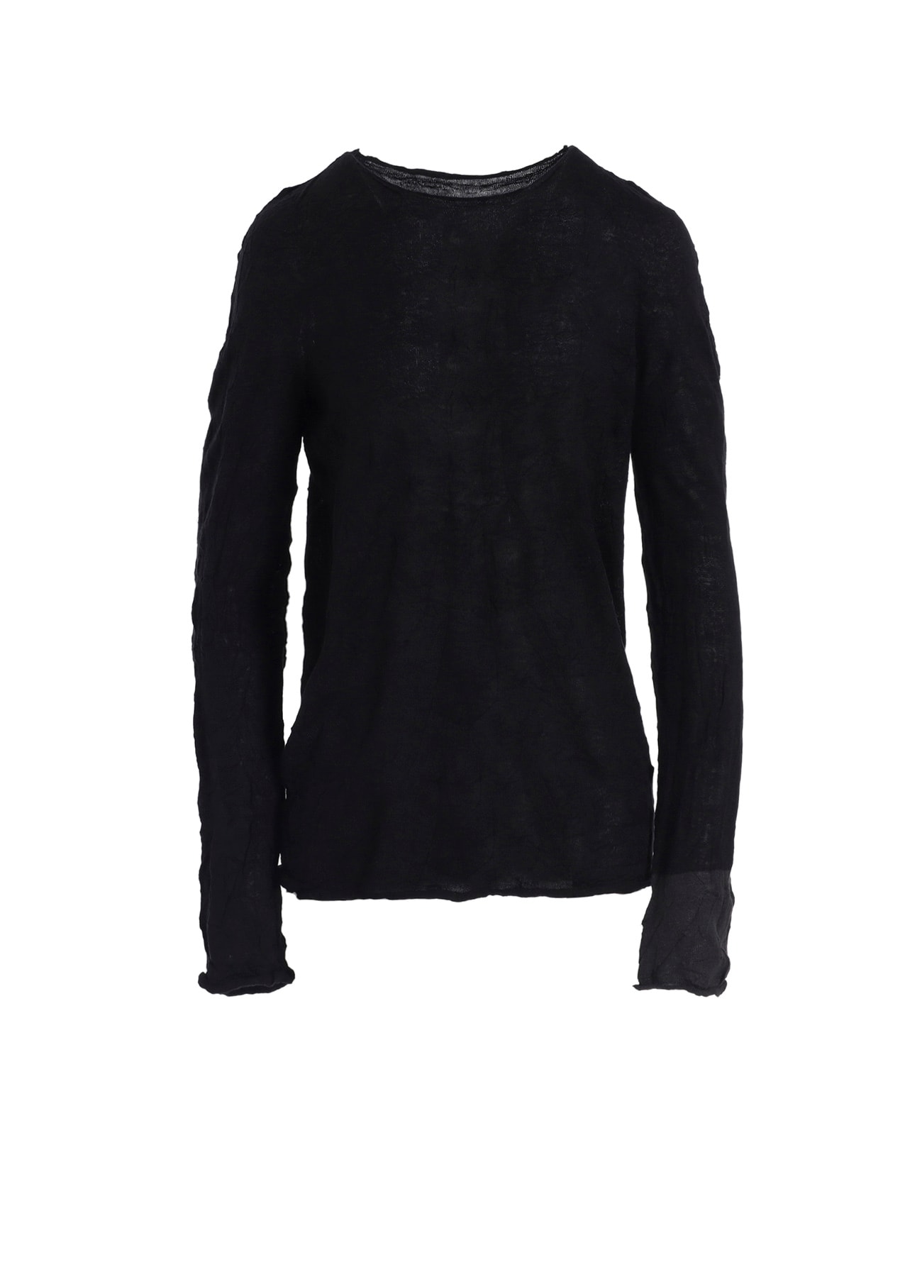 ROUND NECK WRINKLED LONG SLEEVE PULLOVER(S Black): Y's｜THE