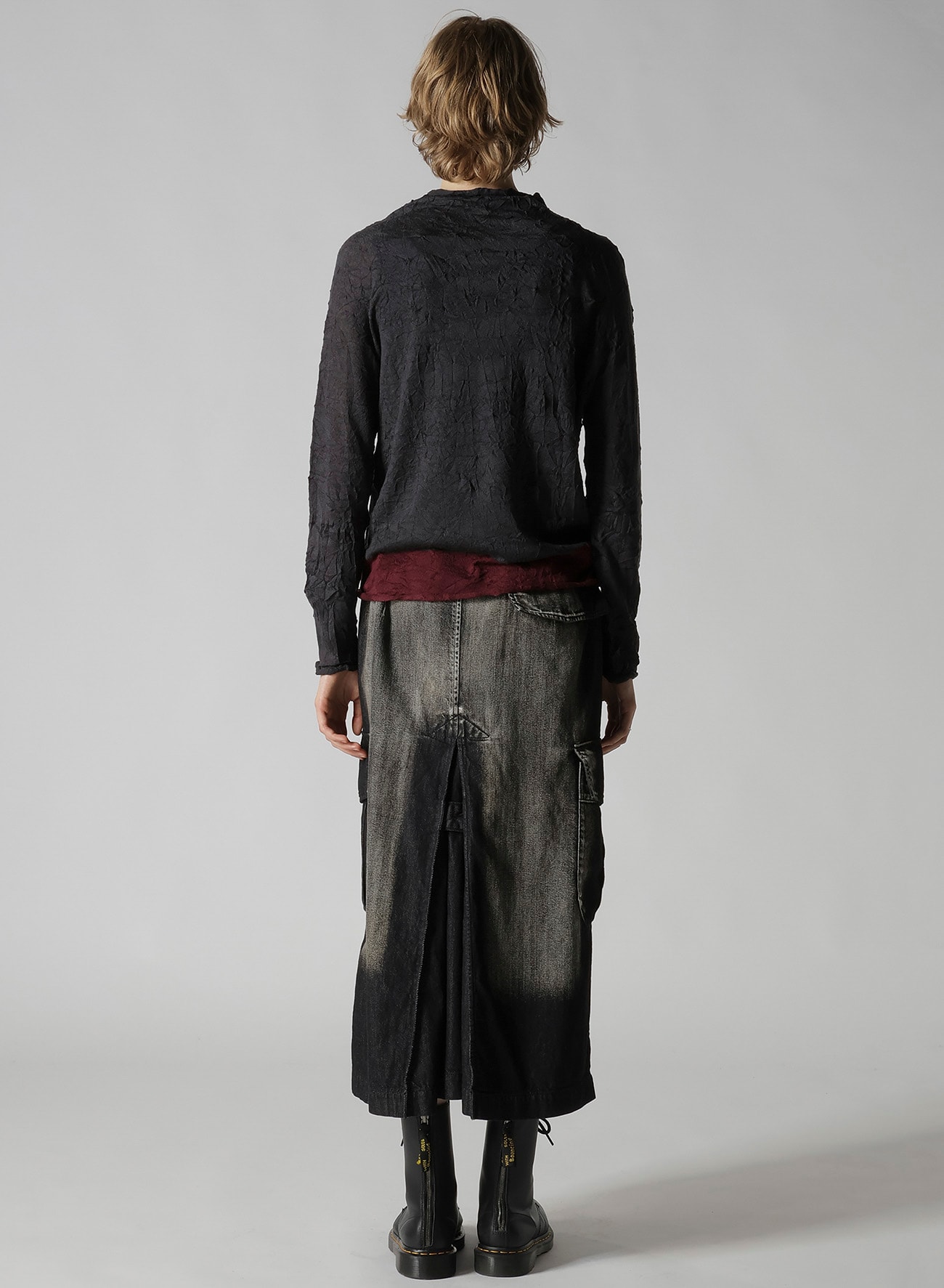 OFF NECK WRINKLED LONG SLEEVE PULLOVER