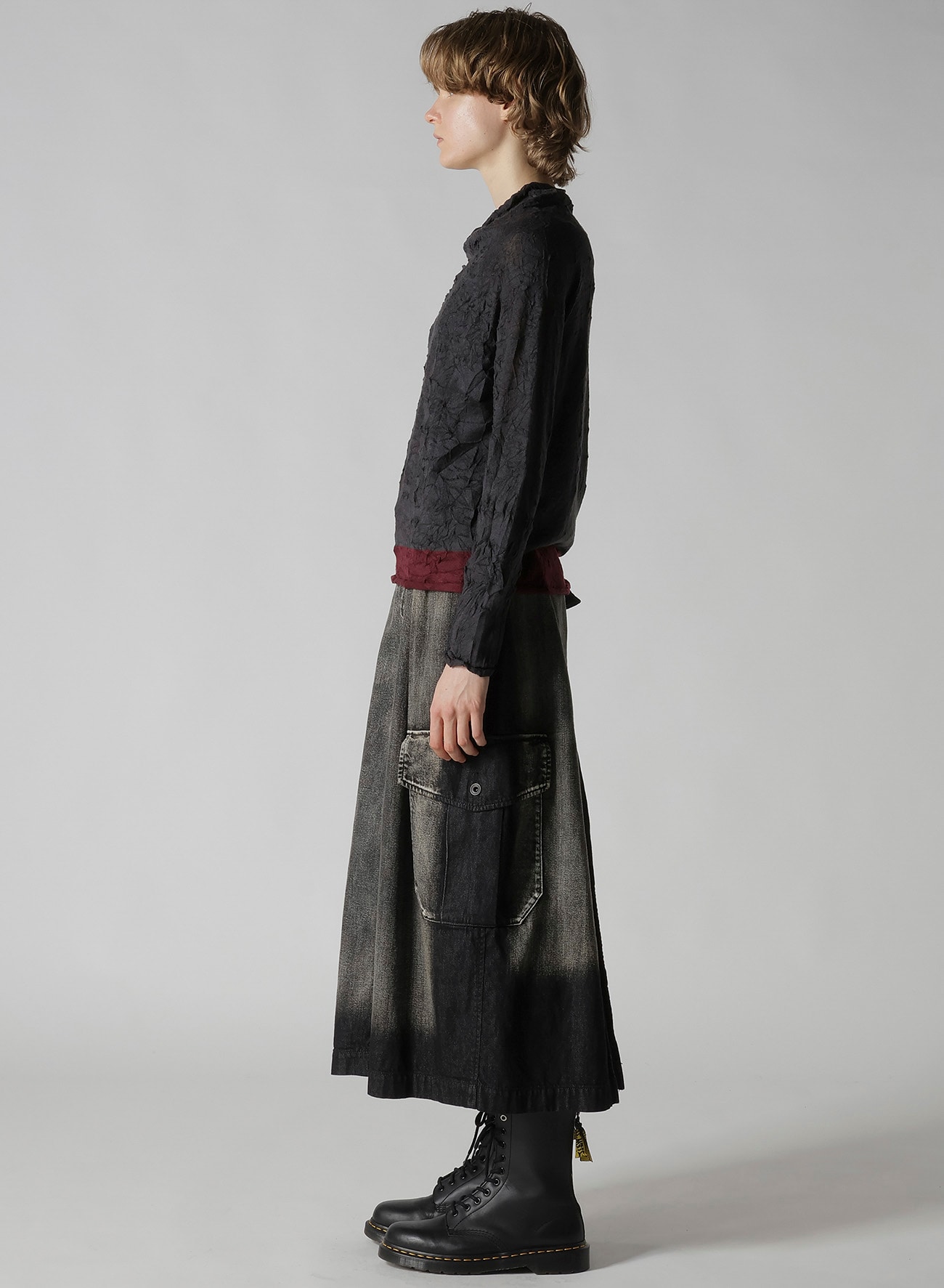 OFF NECK WRINKLED LONG SLEEVE PULLOVER