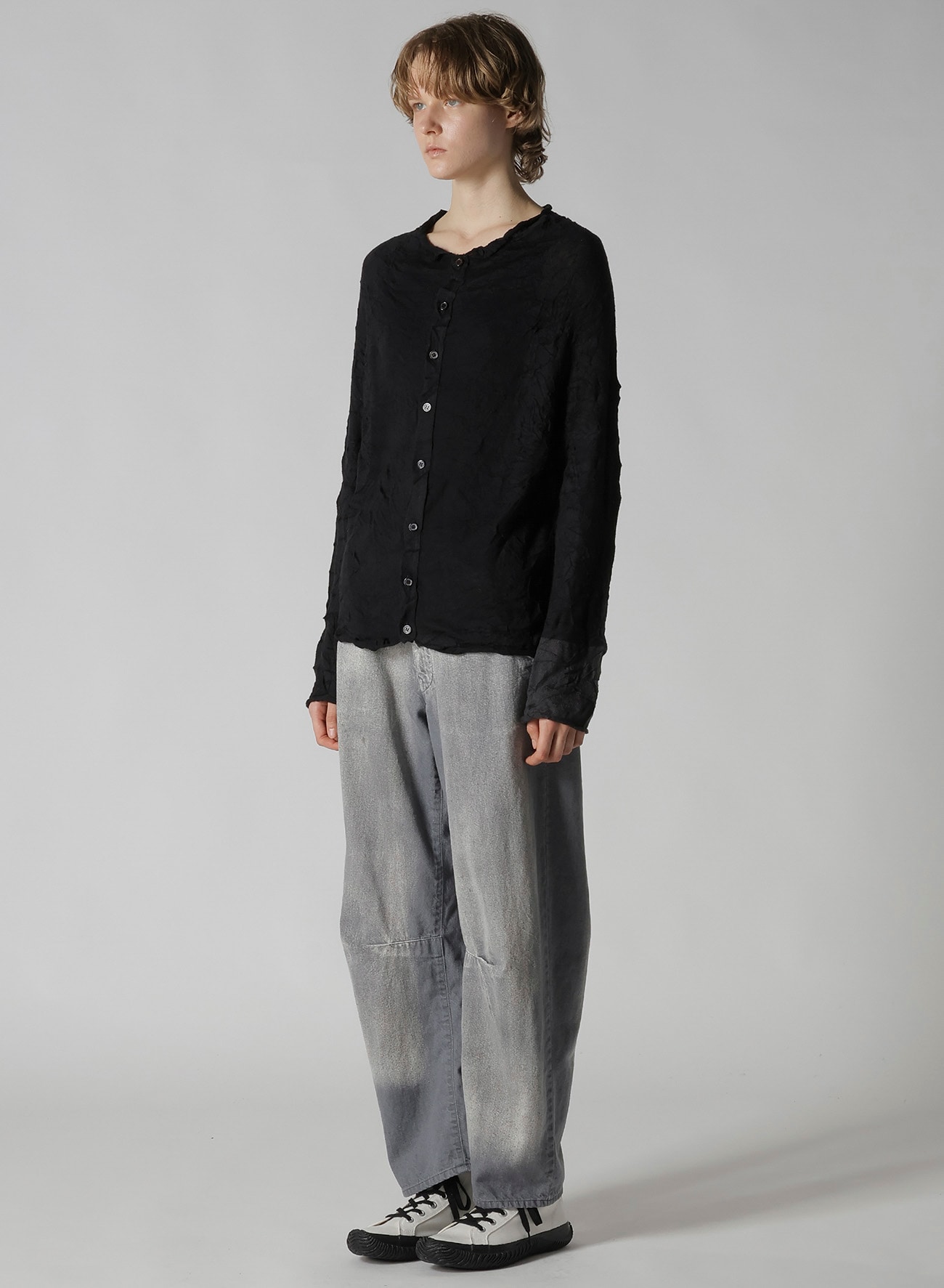 OFF NECK WRINKLED LONG SLEEVE CARDIGAN