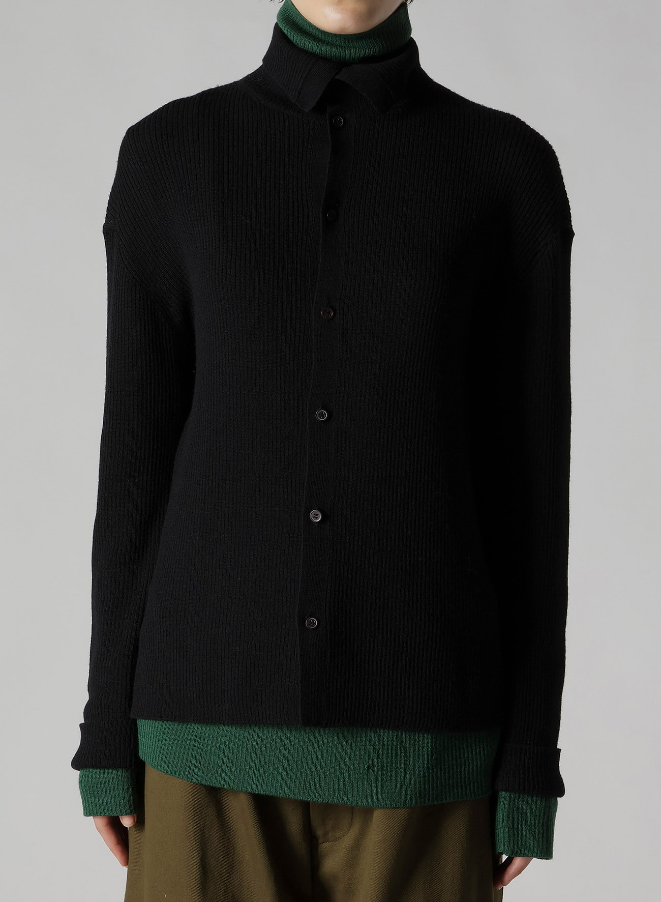 RIB HIGH NECK KNIT CARDIGAN
