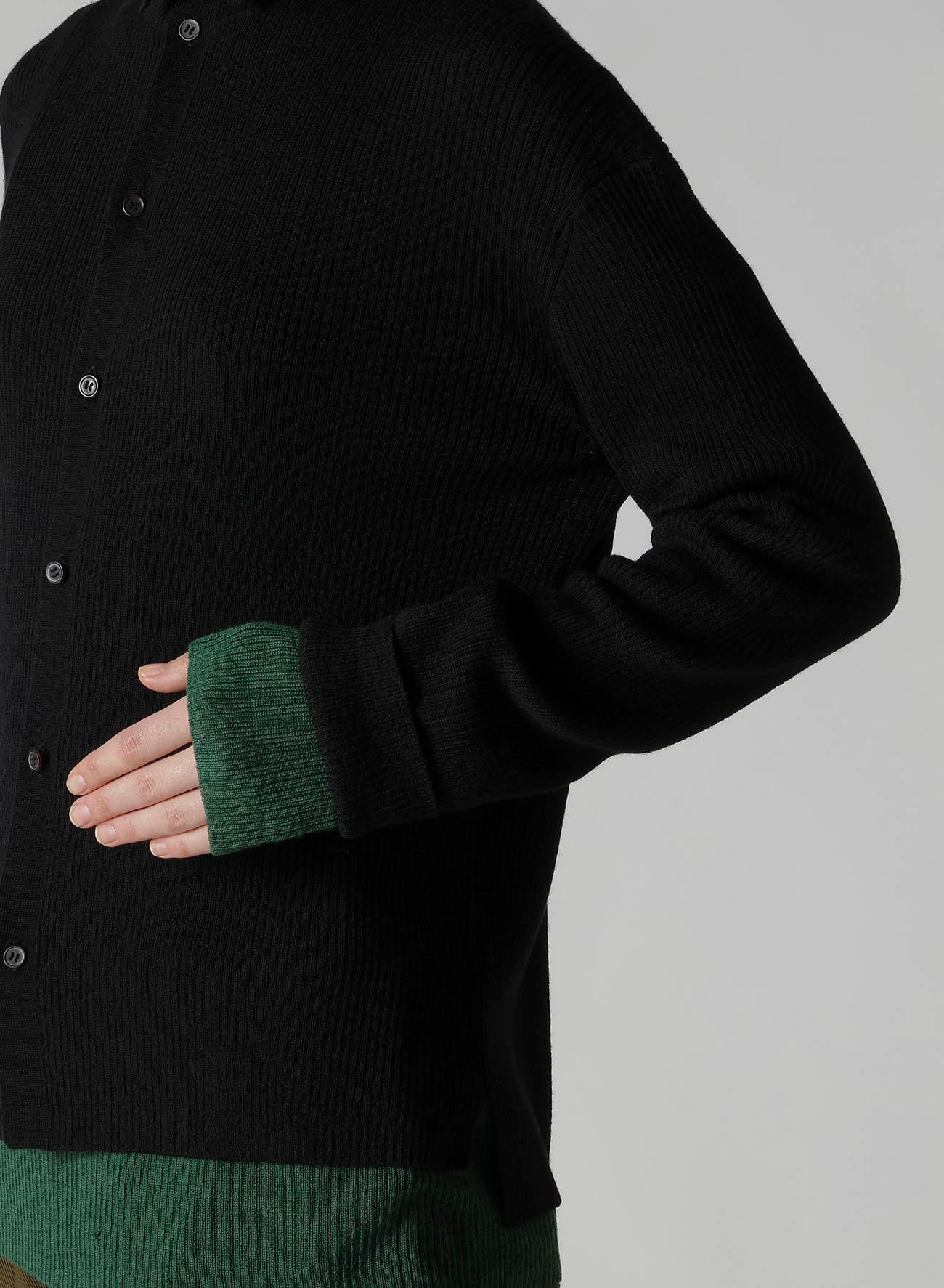 RIB HIGH NECK KNIT CARDIGAN