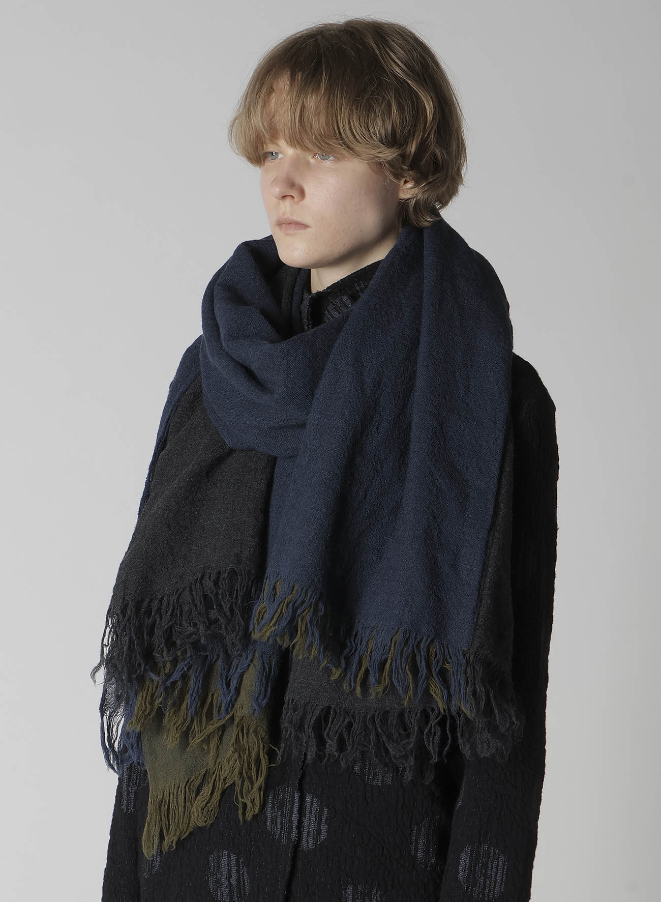 THREE-LAYERED WOOL SCARF(FREE SIZE Blue): Y's｜THE SHOP
