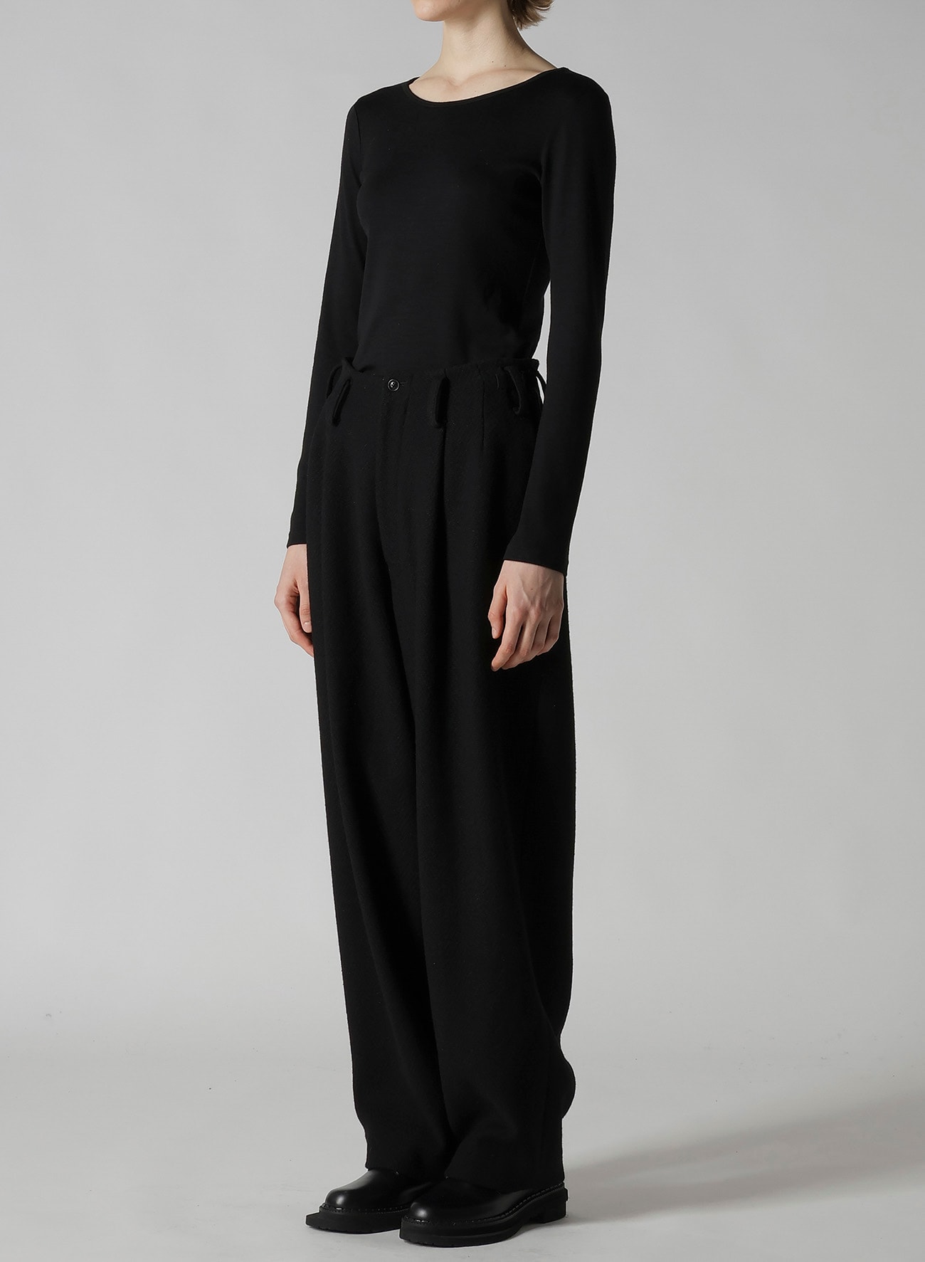 BIG HERRINGBONE DOUBLE TUCK WIDE PANTS