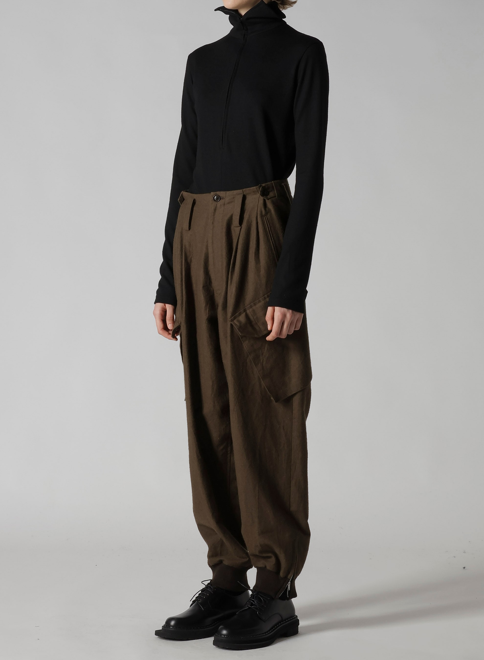 COTTON/FLAX MOLESKIN RIB HEM PANTS