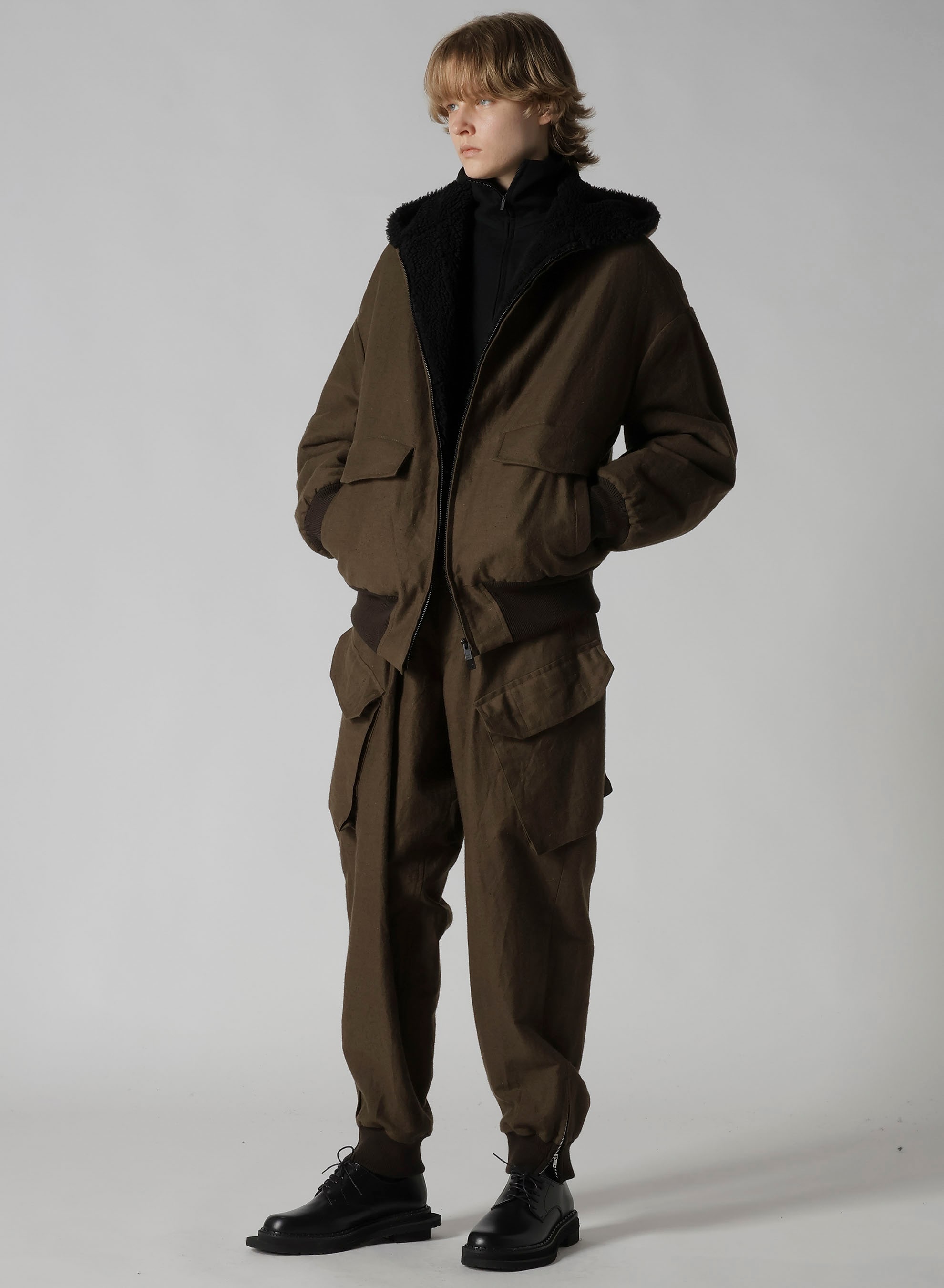 COTTON/FLAX MOLESKIN RIB HEM PANTS