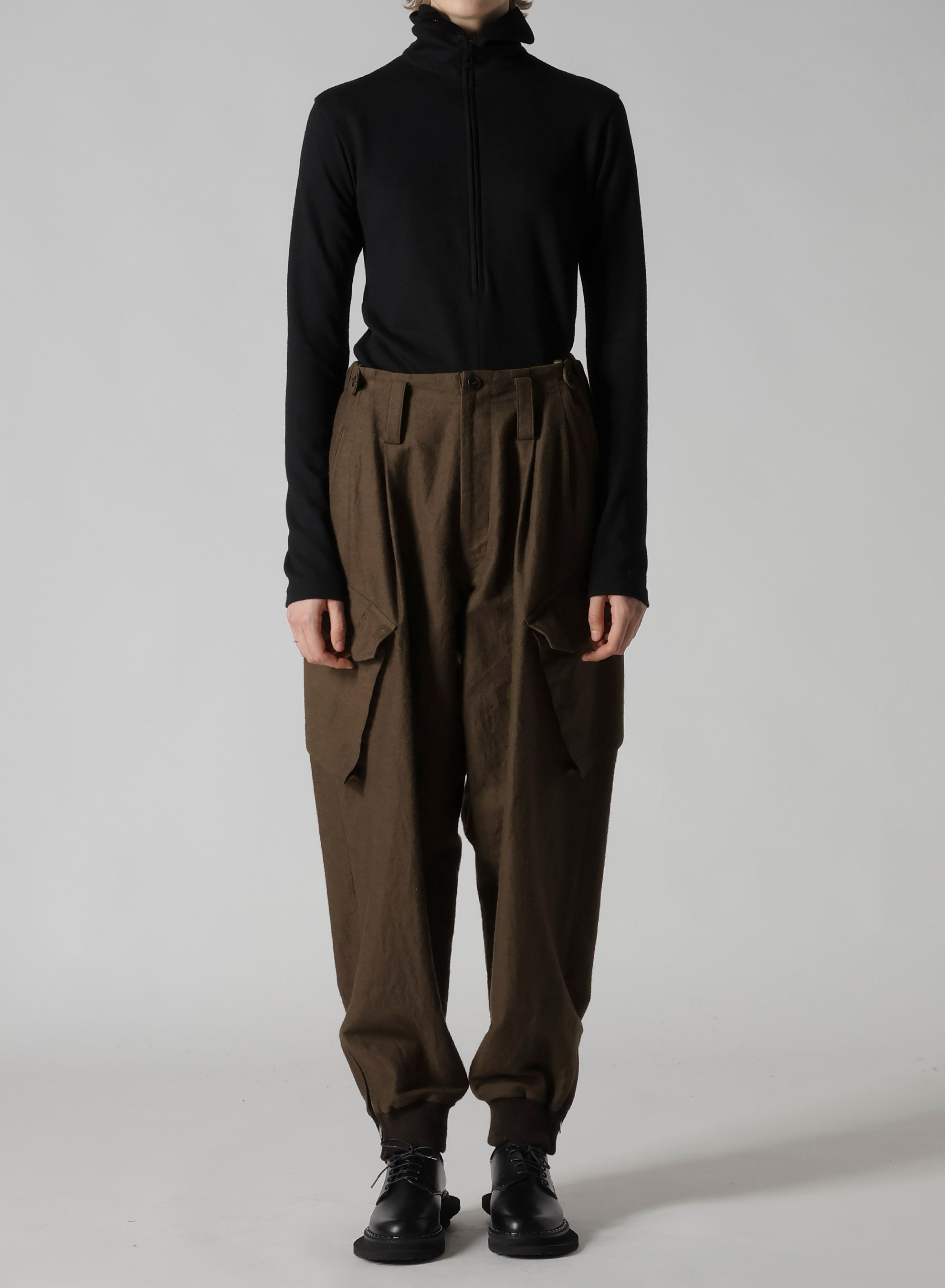 COTTON/FLAX MOLESKIN RIB HEM PANTS