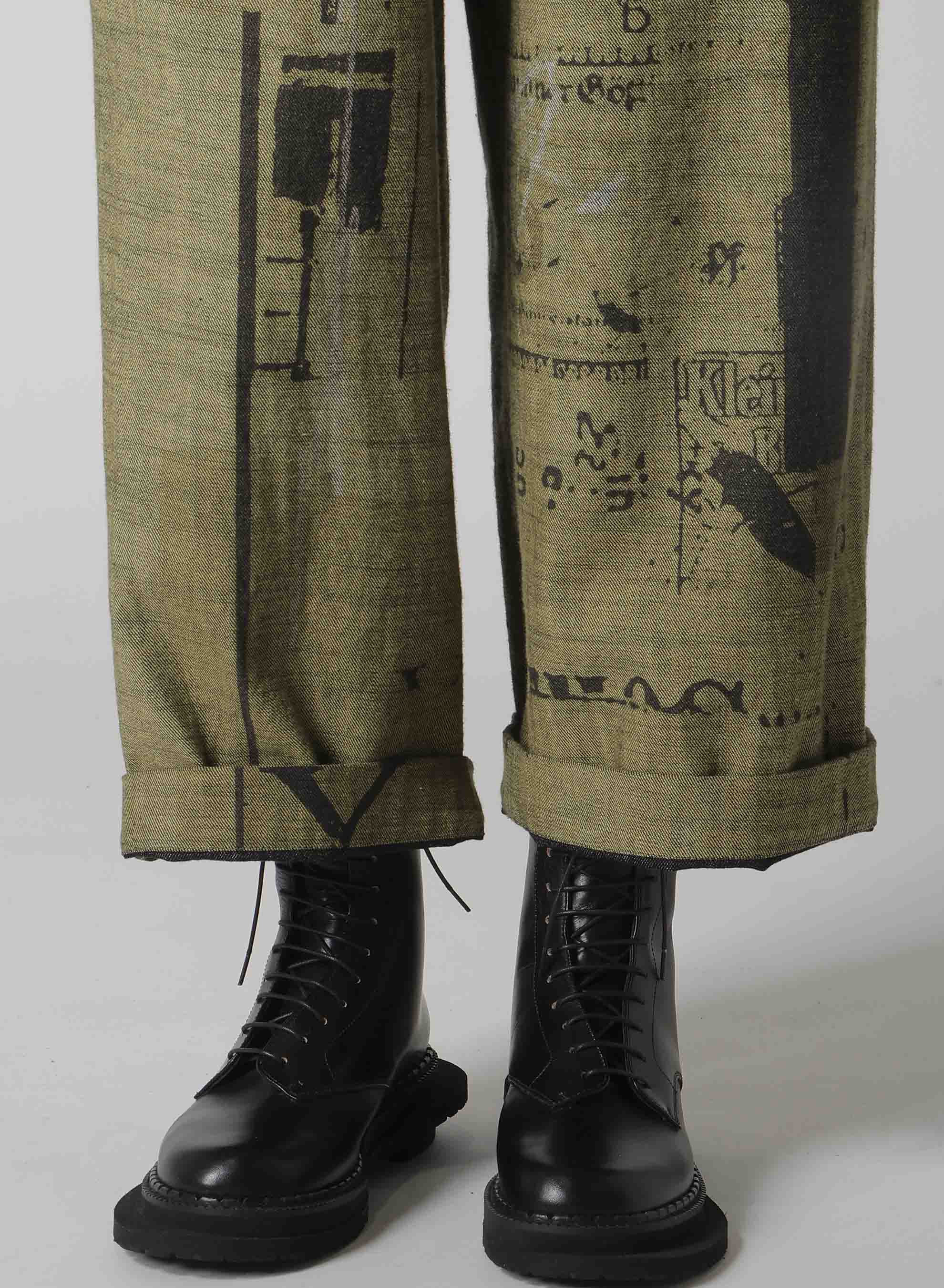 8OZ DENIM COLLAGE PRINT STRAIGHT STRING PANTS