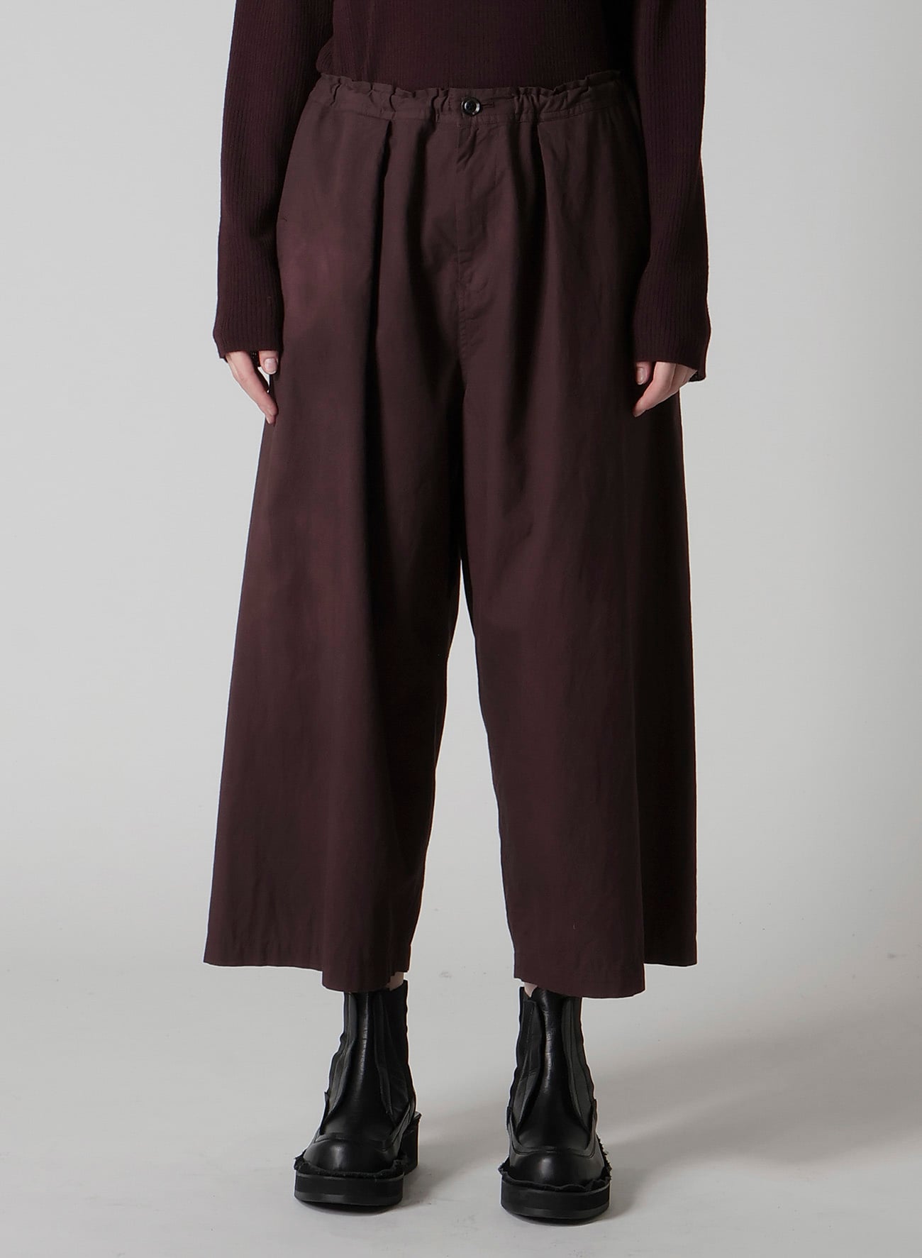 GARMENT-DYED FRONT TUCK WIDE PANTS(XS Bordeaux): Y's｜THE