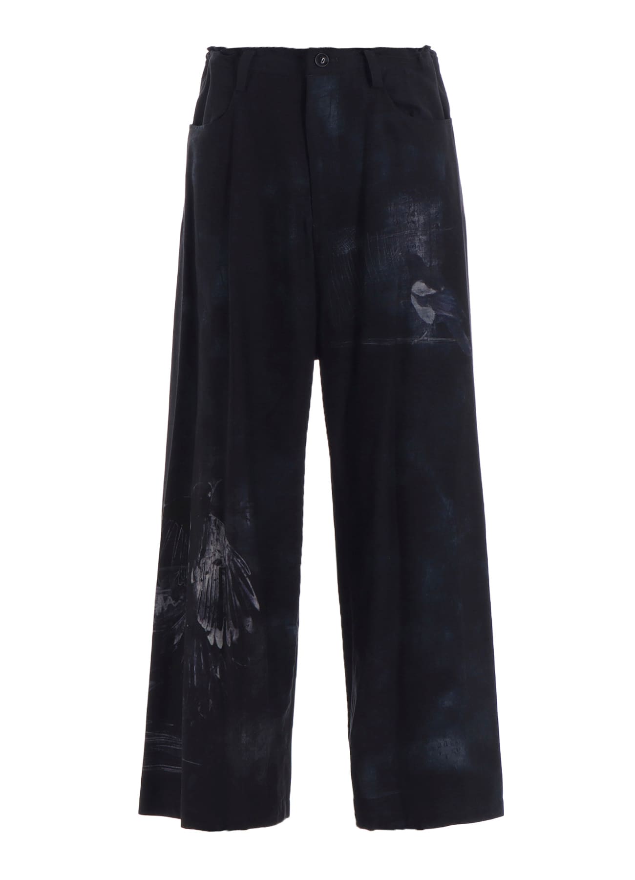 BIRD PRINT DENIM LONG STRAIGHT PANTS