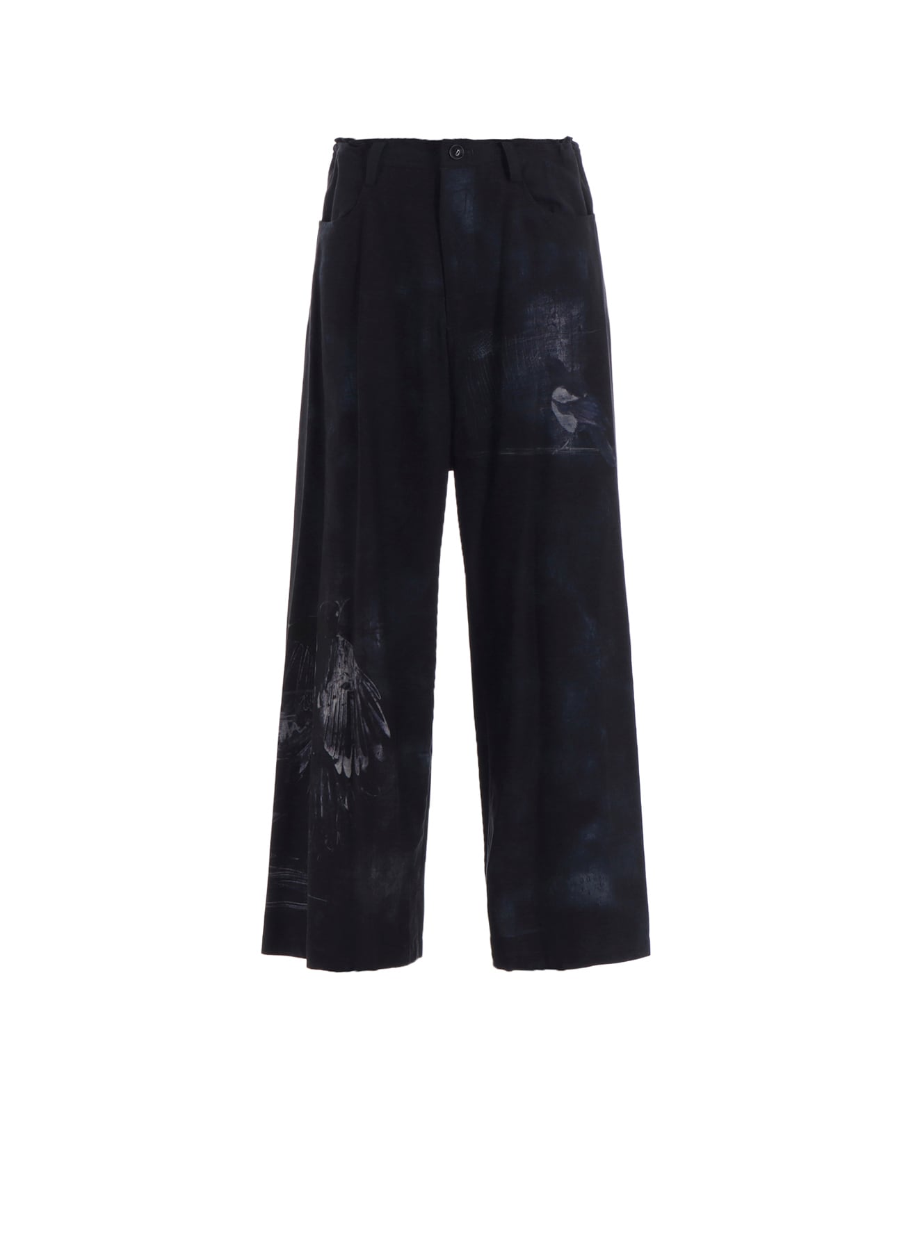 BIRD PRINT DENIM LONG STRAIGHT PANTS