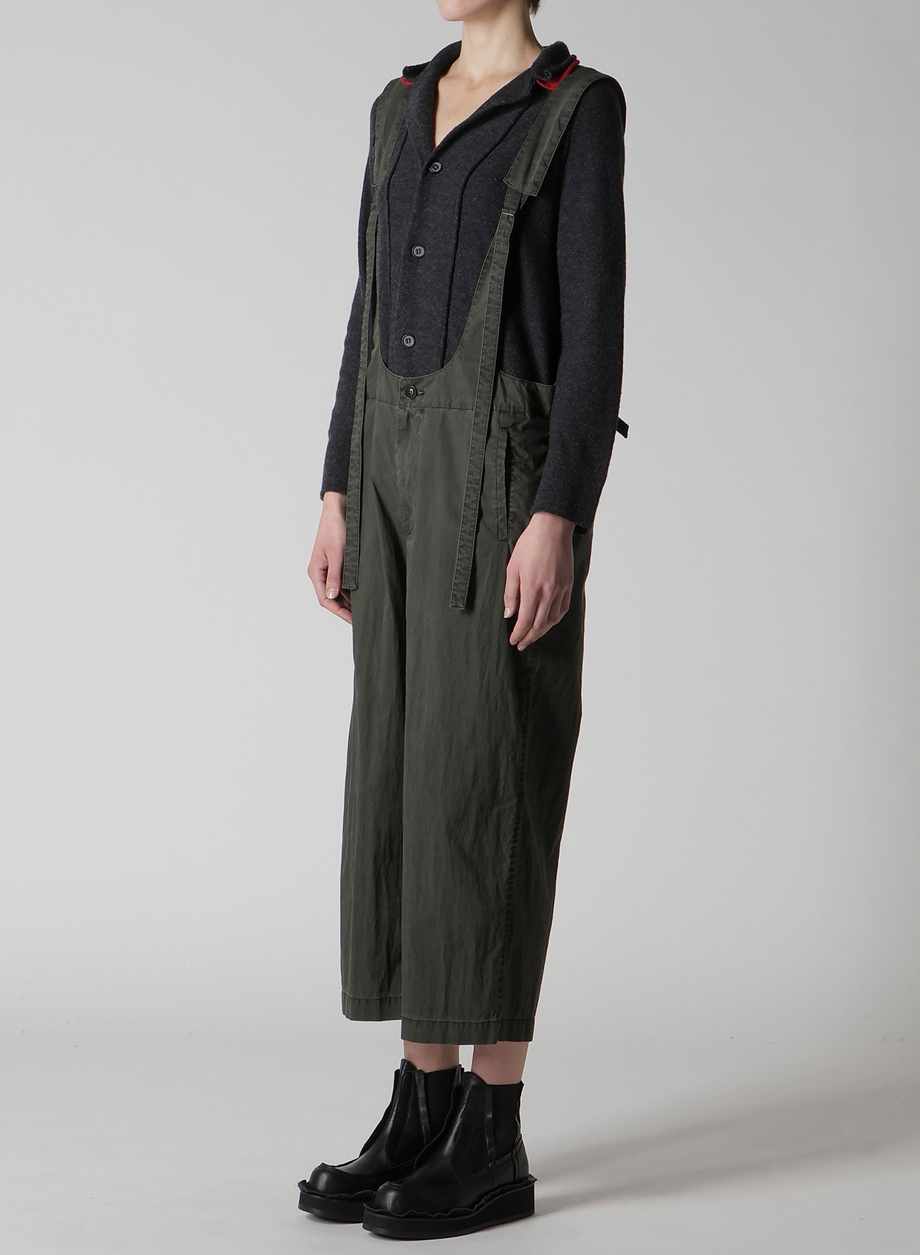 NeIL Barrett ジップデザイン カシミアウール チェックパンツ　48 C/N PIGMENT COATED ADJUSTABLE WAIST OVERALLS(XS Khaki): Y's