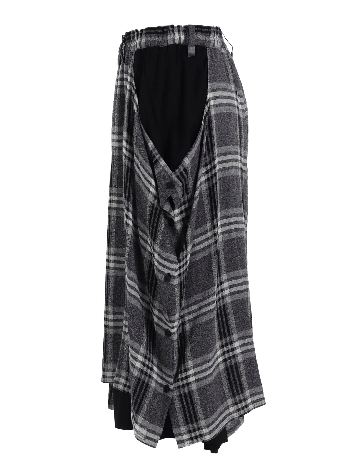 GAUZE PLAID LEFT DOUBLE BUTTON OPEN PANTS