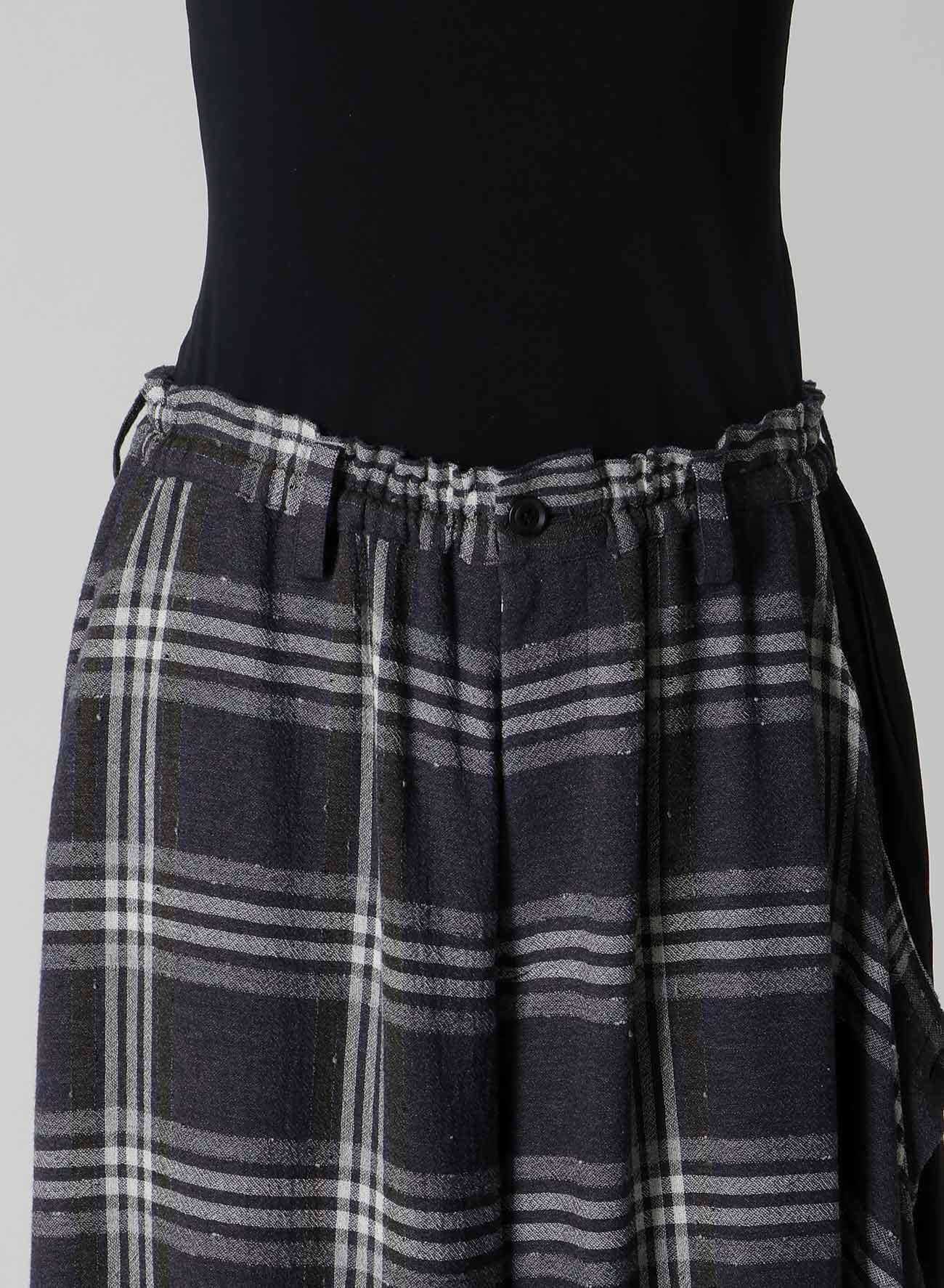 GAUZE PLAID LEFT DOUBLE BUTTON OPEN PANTS