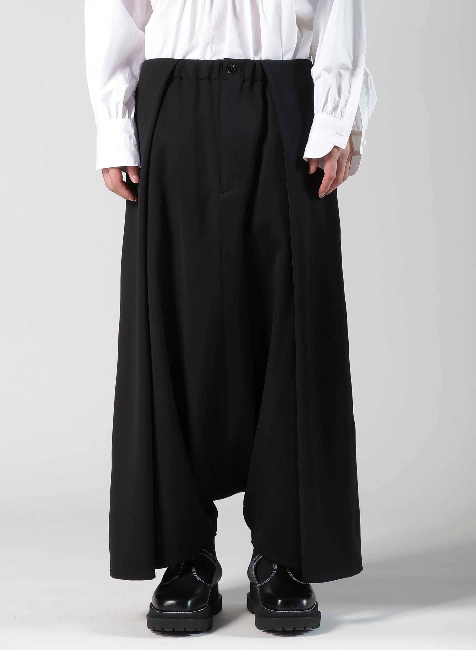 WOOL GABARDINE SAROUEL TUCKED PANTS