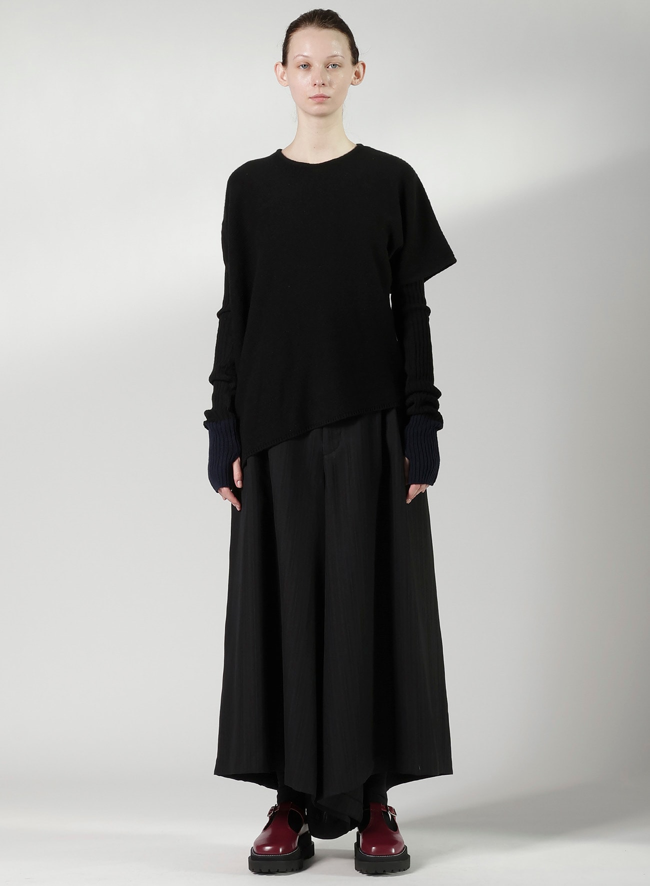 VISCOSE TWEED STRIPE WIDE PANTS