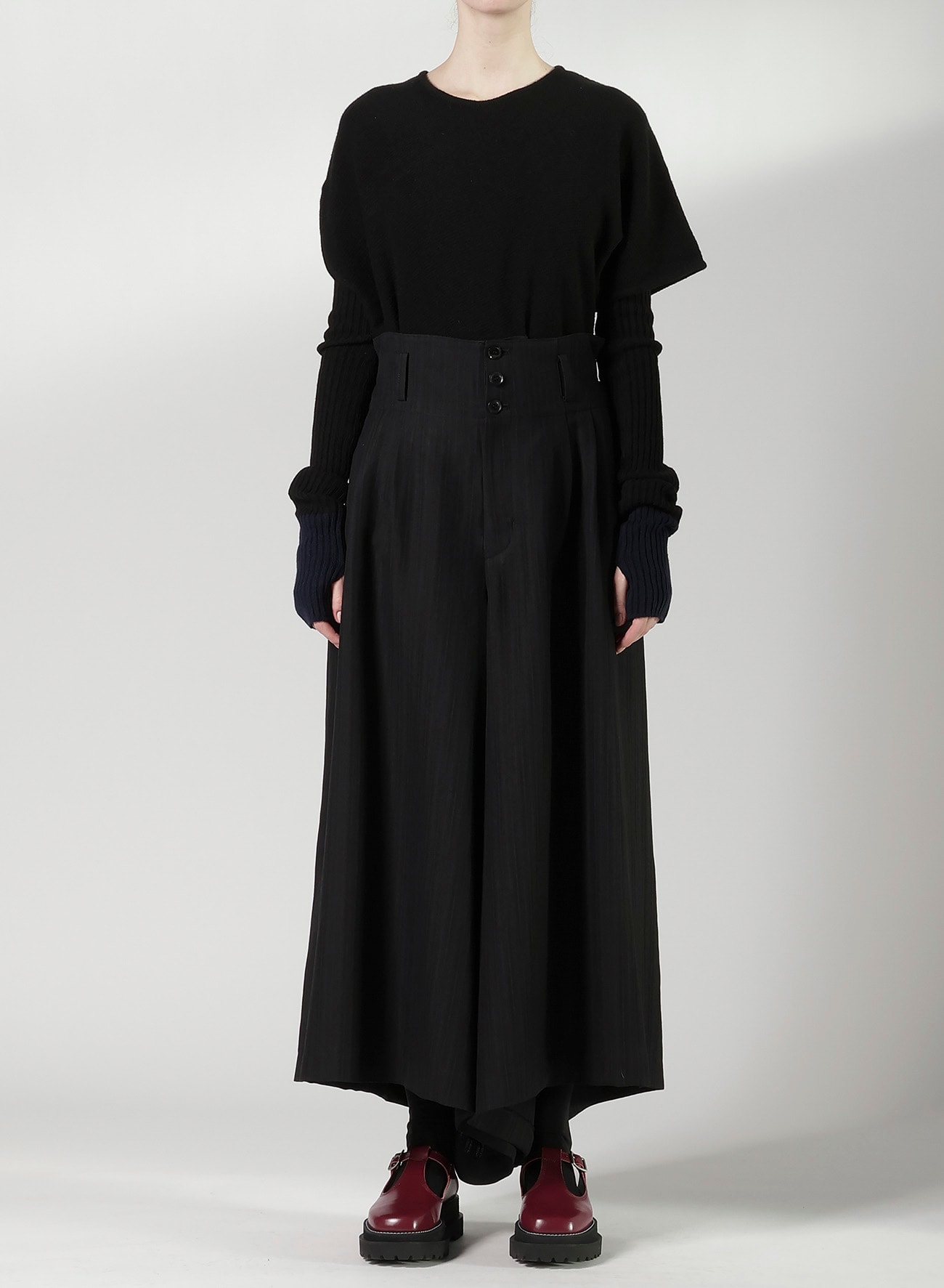 VISCOSE TWEED STRIPE WIDE PANTS