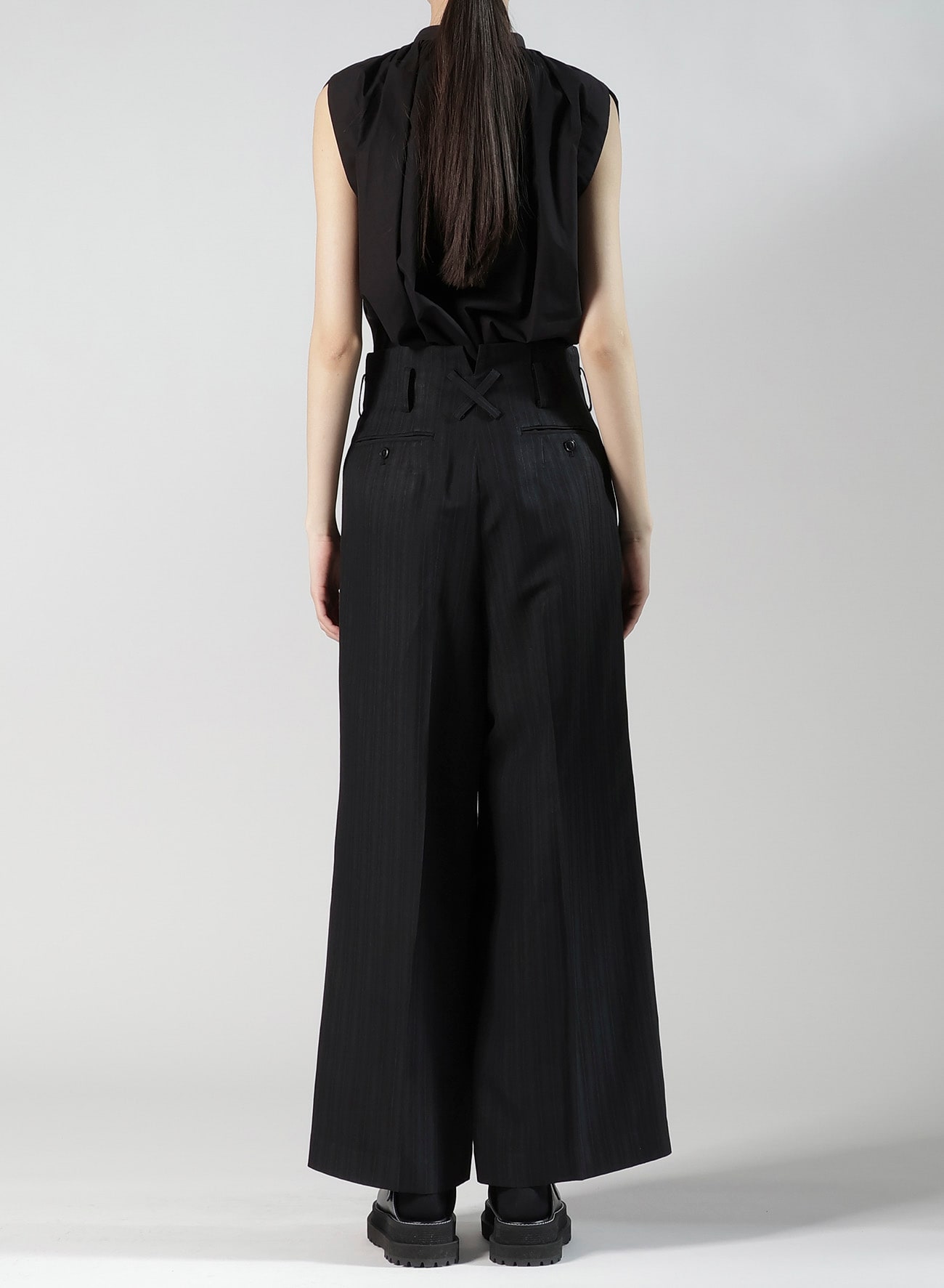 VISCOSE TWEED STRIPE DOUBLE TUCKED PANTS
